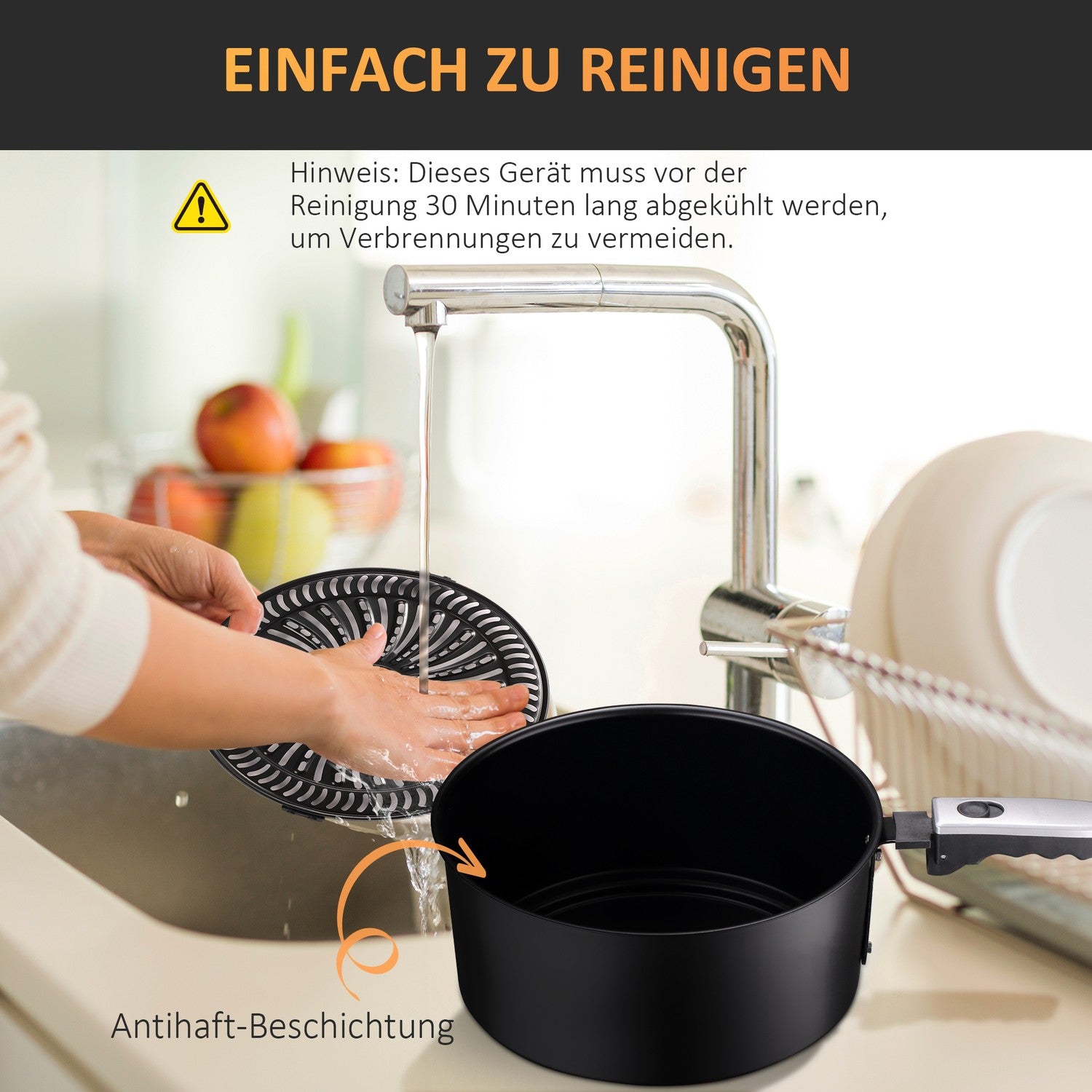7L varmluftsfritös, oljefri, 1500W, non-stick korg