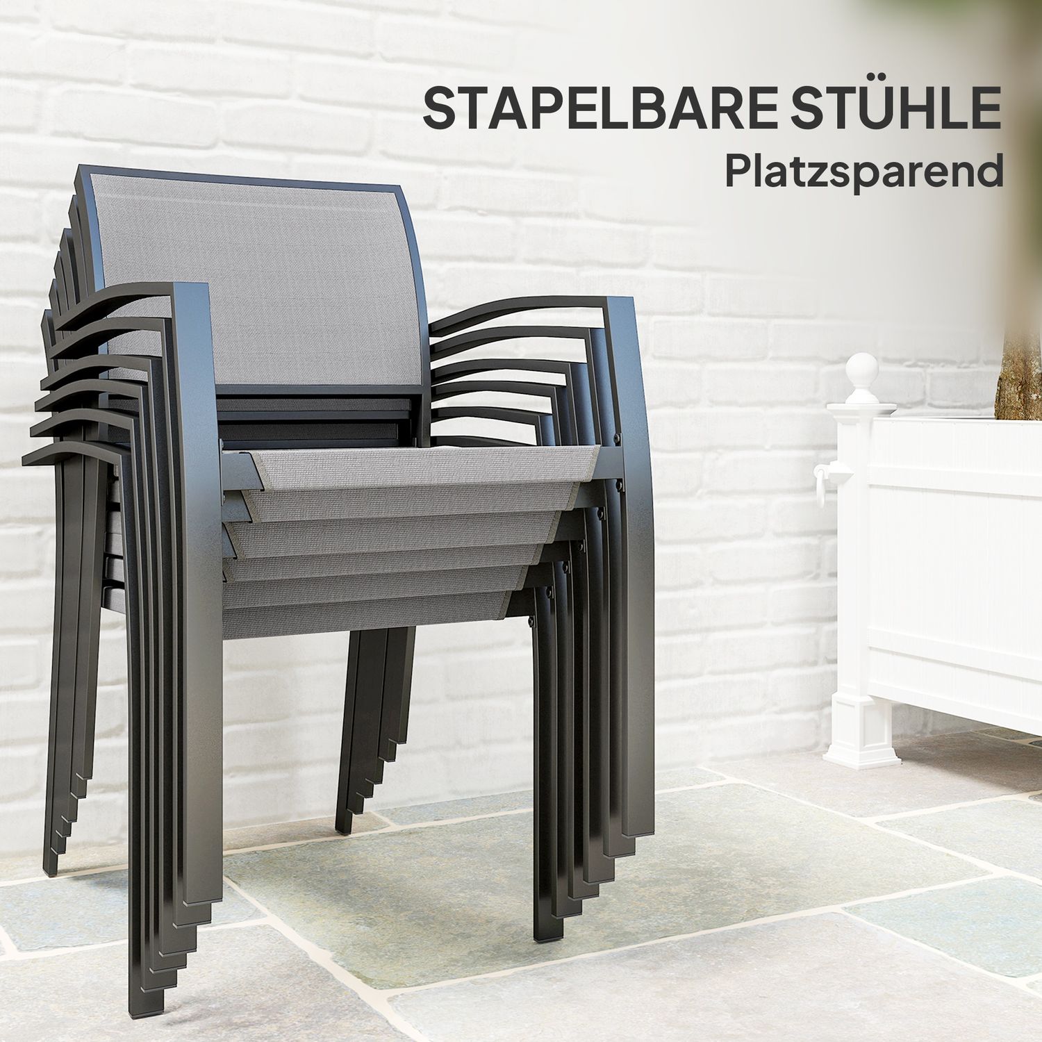 7-delat uteserveringsset – Stapelbara stolar i stål
