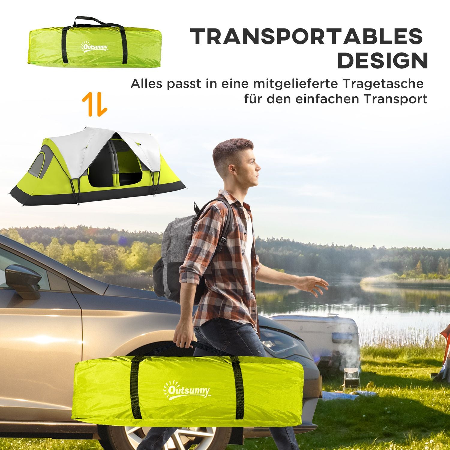 8-personers tunneltält, 2 rum, vindtätt, vattenavvisande