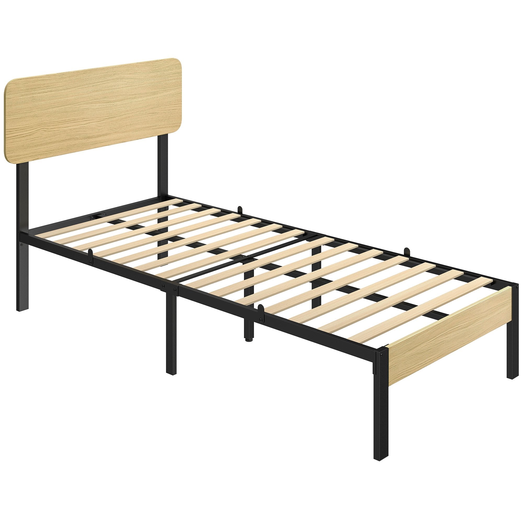 90 x 200 cm sängram i metall med huvudgavel, förvaring