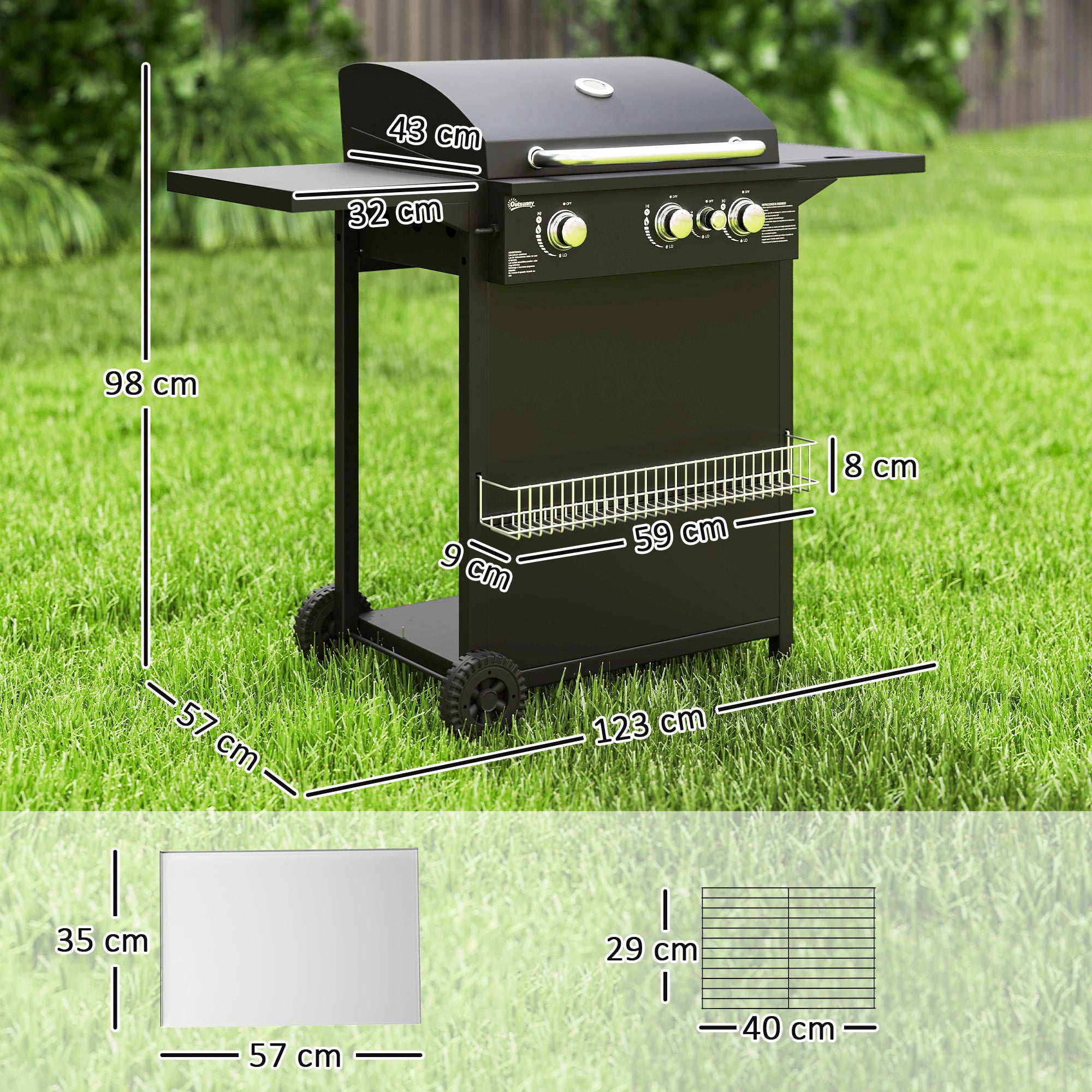 9,5 KW gasolgrillvagn med 4 brännare och sidospis
