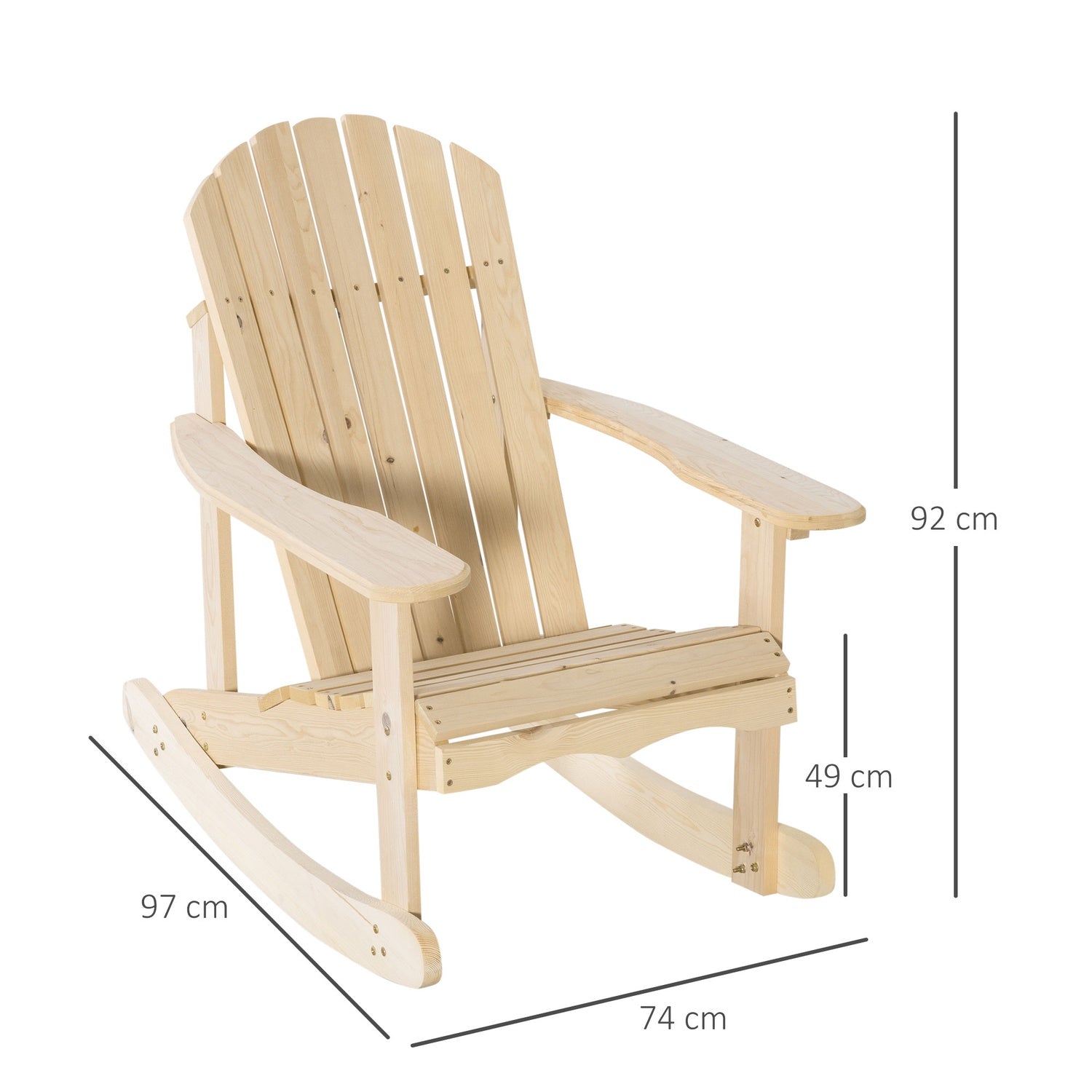 Adirondack Pine Wood Gungstol för uteplats, 74x97x92 cm