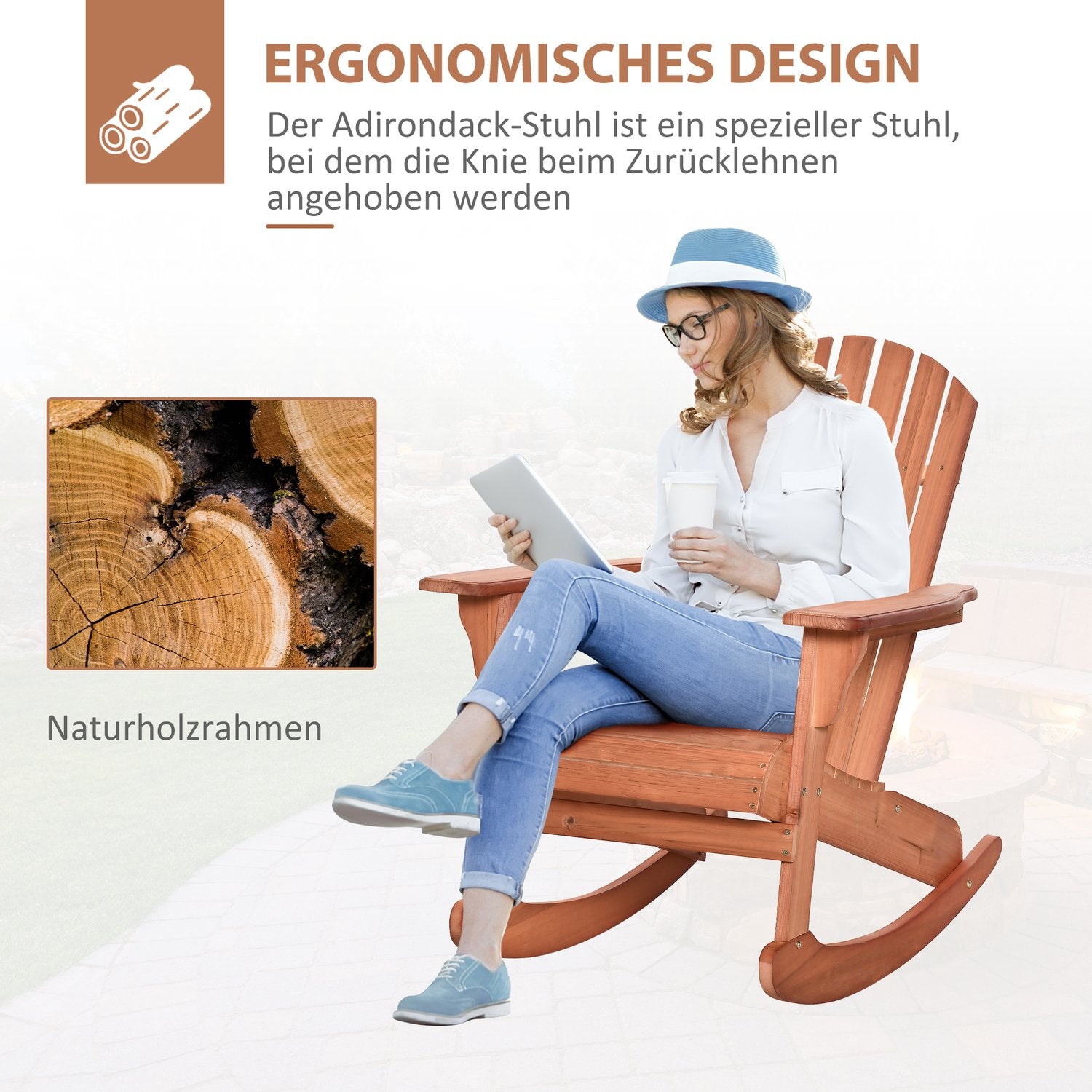 Adirondack gungstol för balkong, naturlig finish, 77x94x97cm