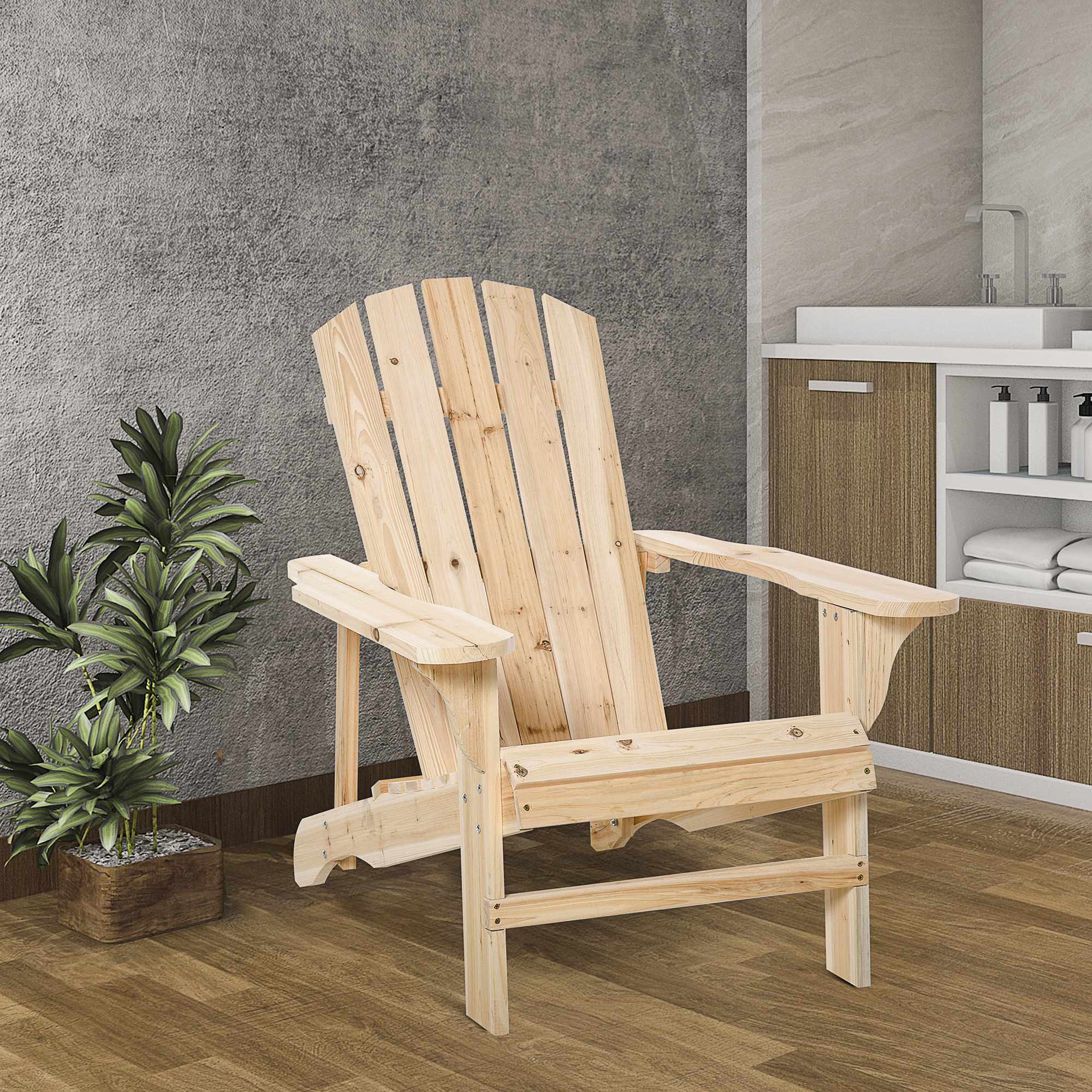Adirondack trästol, utomhus, hög rygg, armstöd