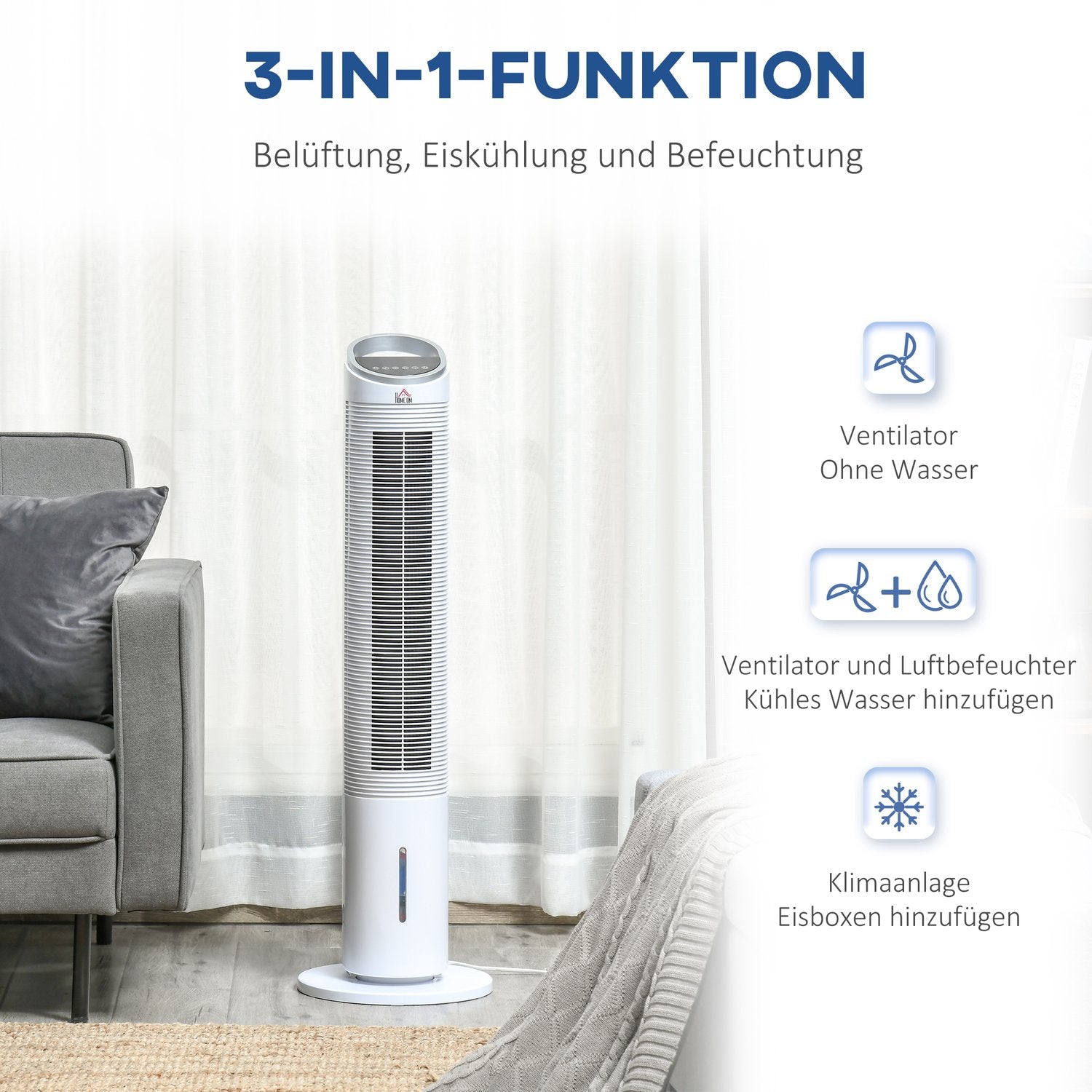 Air Cooler Tower Fläkt – Vattenkylning, fjärrkontroll, timer, 60W
