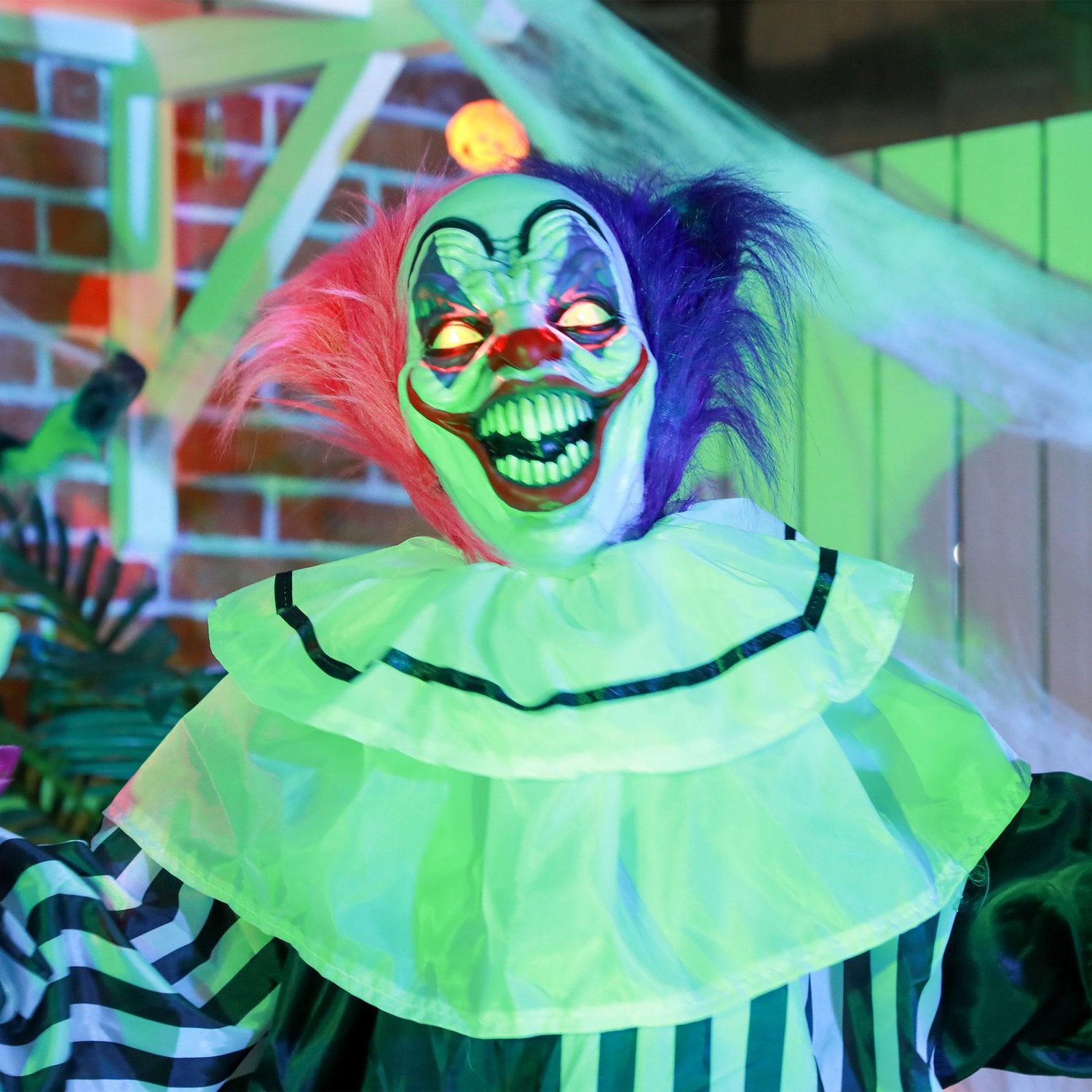 Animerad Halloween-clownrekvisita med rörelse och ljud, 173 cm