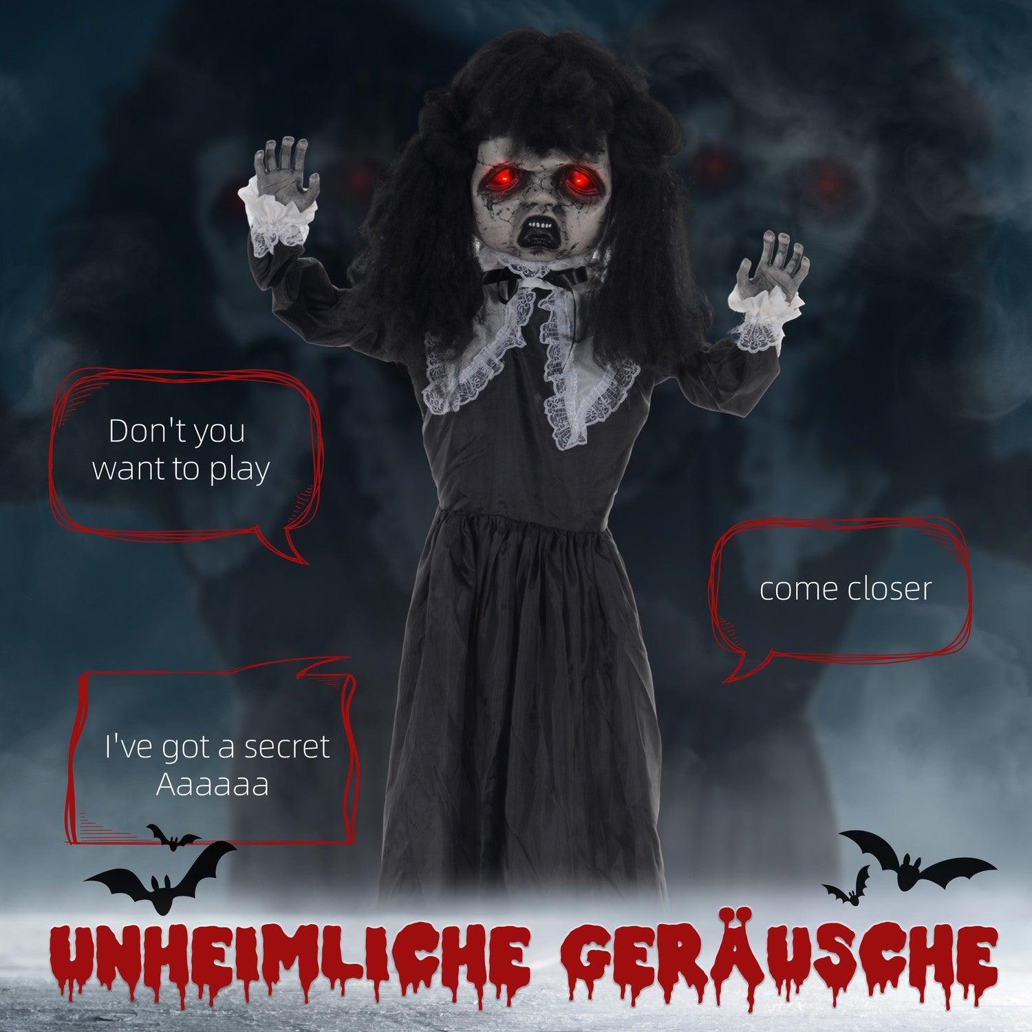 Animerad Halloween-dekoration – Black Lolita Girl, ljudaktiverad