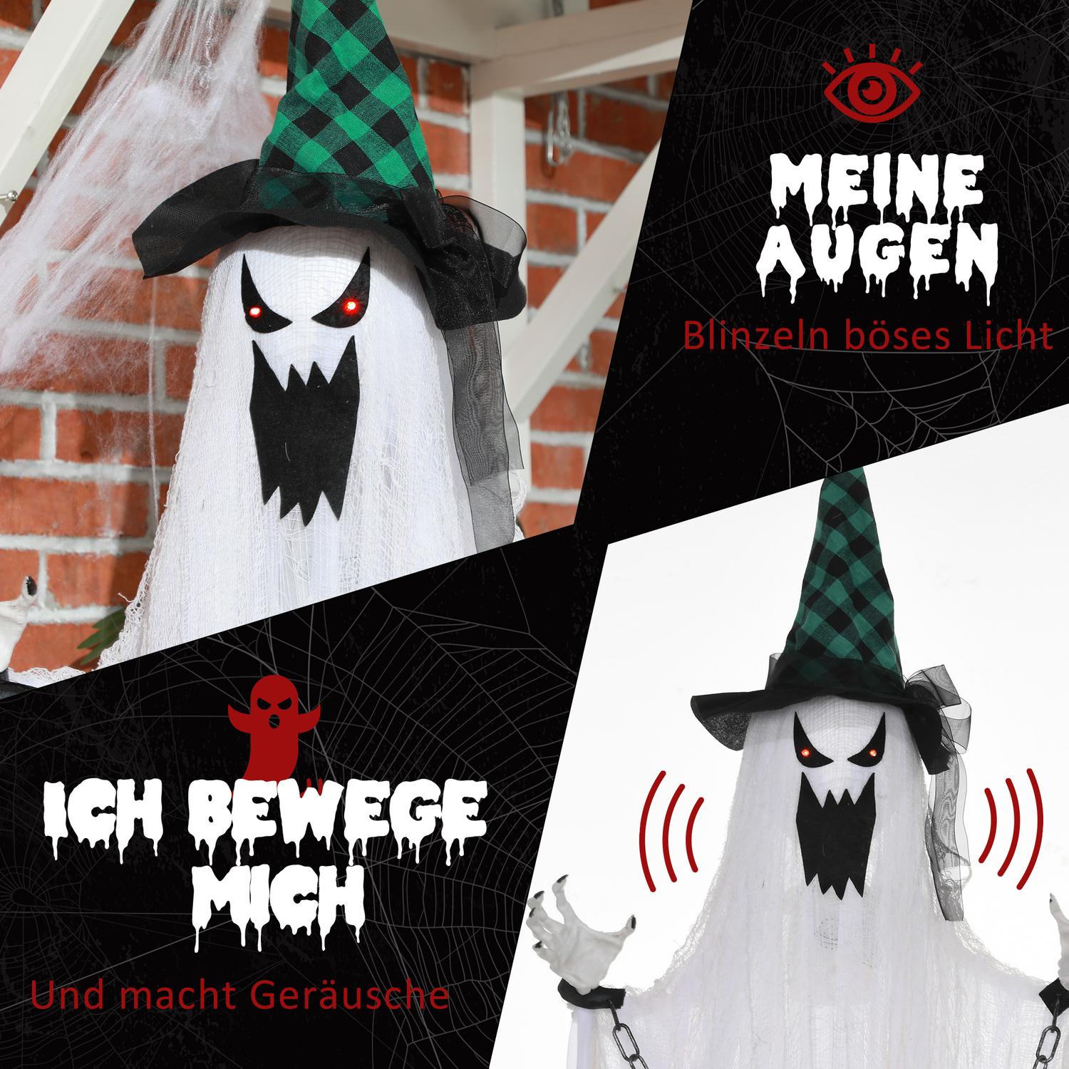 Animerad Halloween-rekvisita – Skakande spöke med röda ögon
