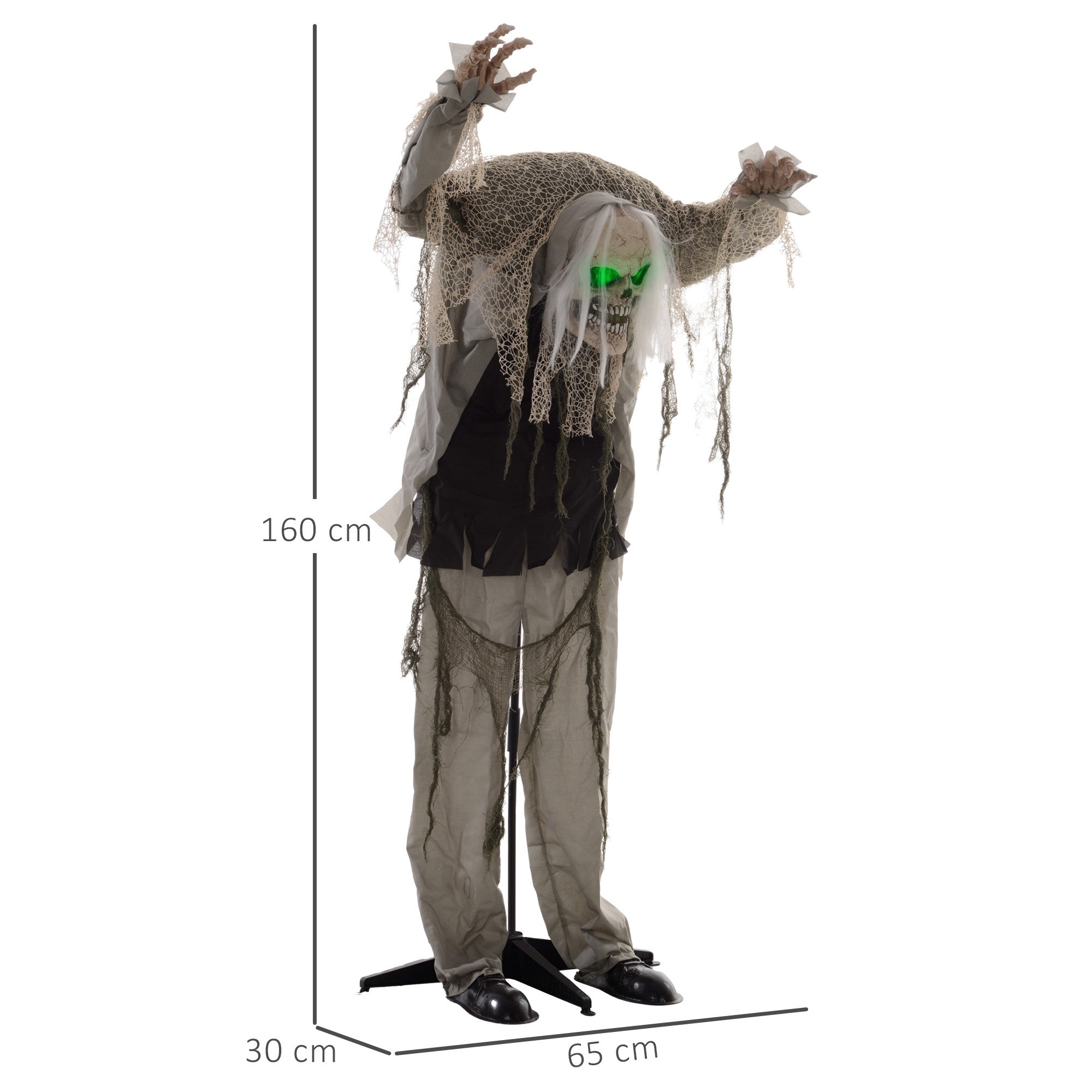 Animerat Halloween-skelettspöke med röda ögon, 160 cm