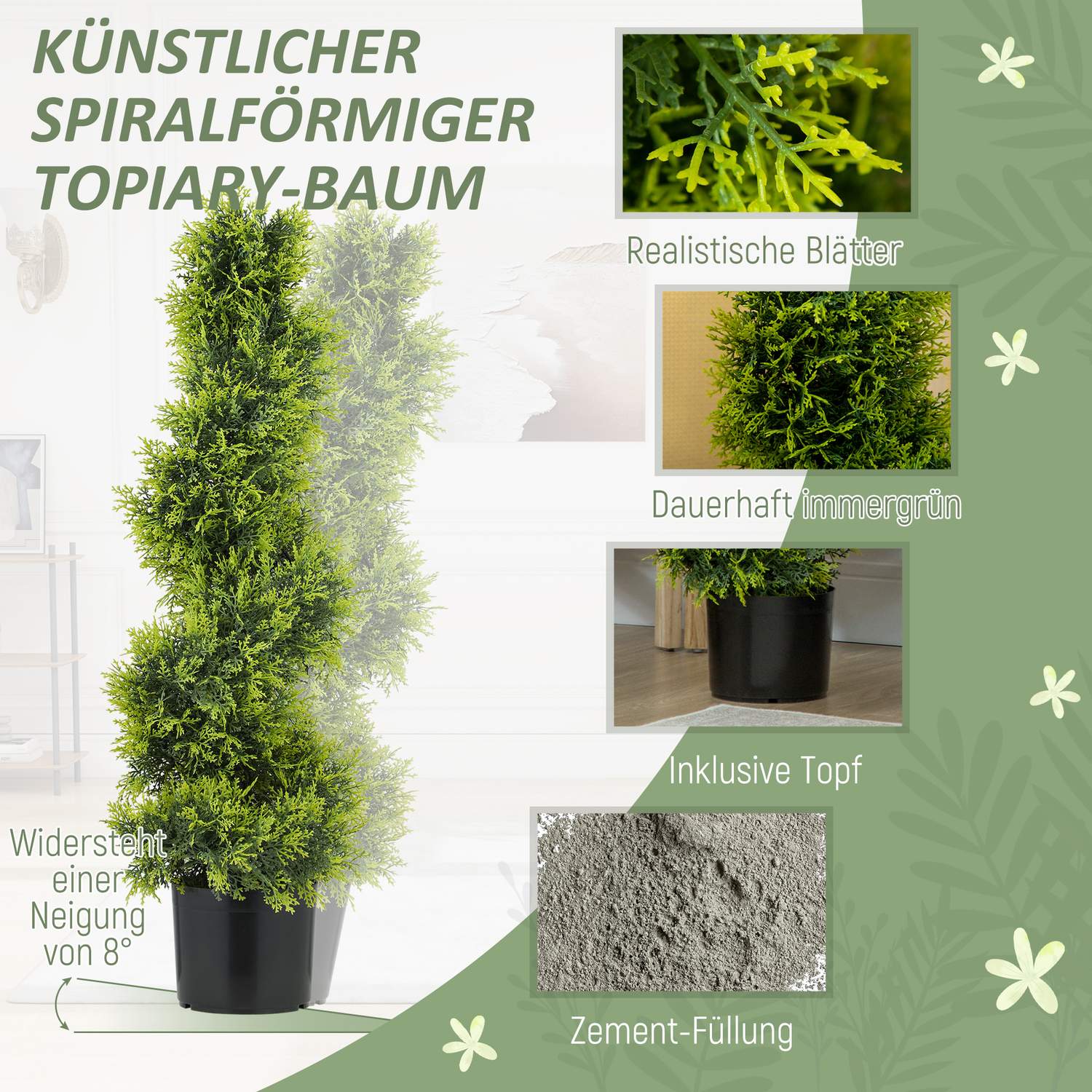 Artificiell spiral topiary träd, 90cm, UV-beständig