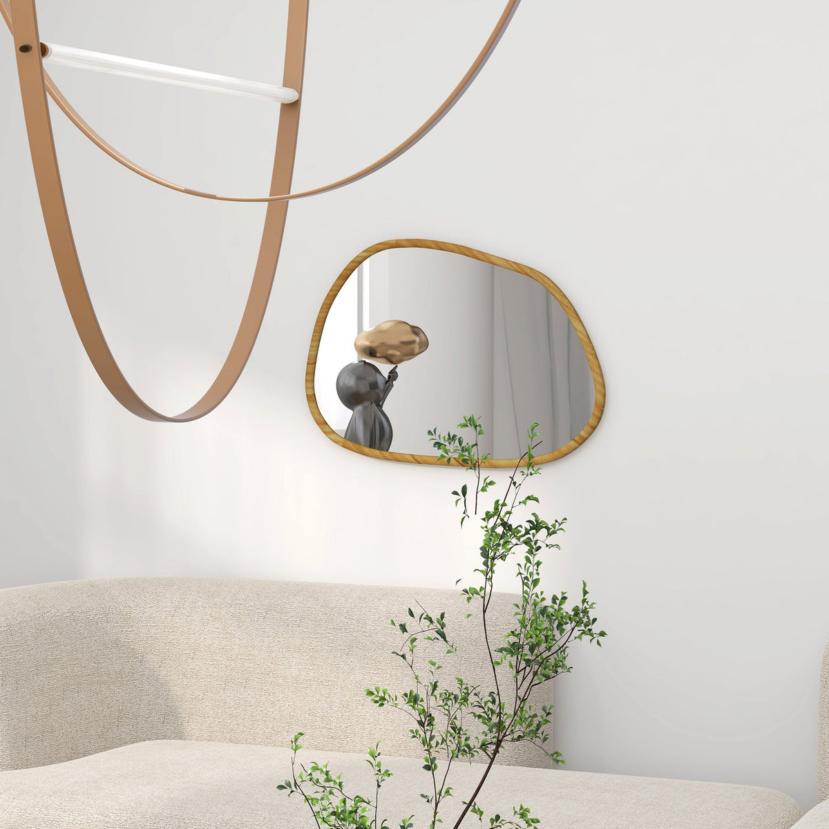 Miroir mural asymétrique, cadre en bois 70x50cm, antioxydant