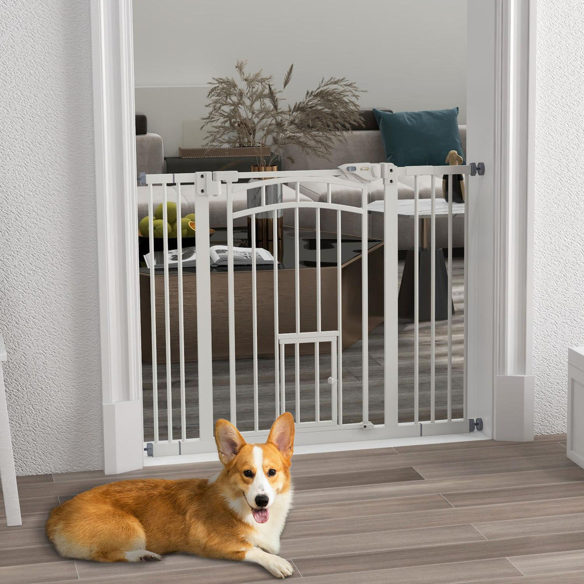 Cancelletto auto-chiudente con passaggio gatto, 74-100 cm, bianco