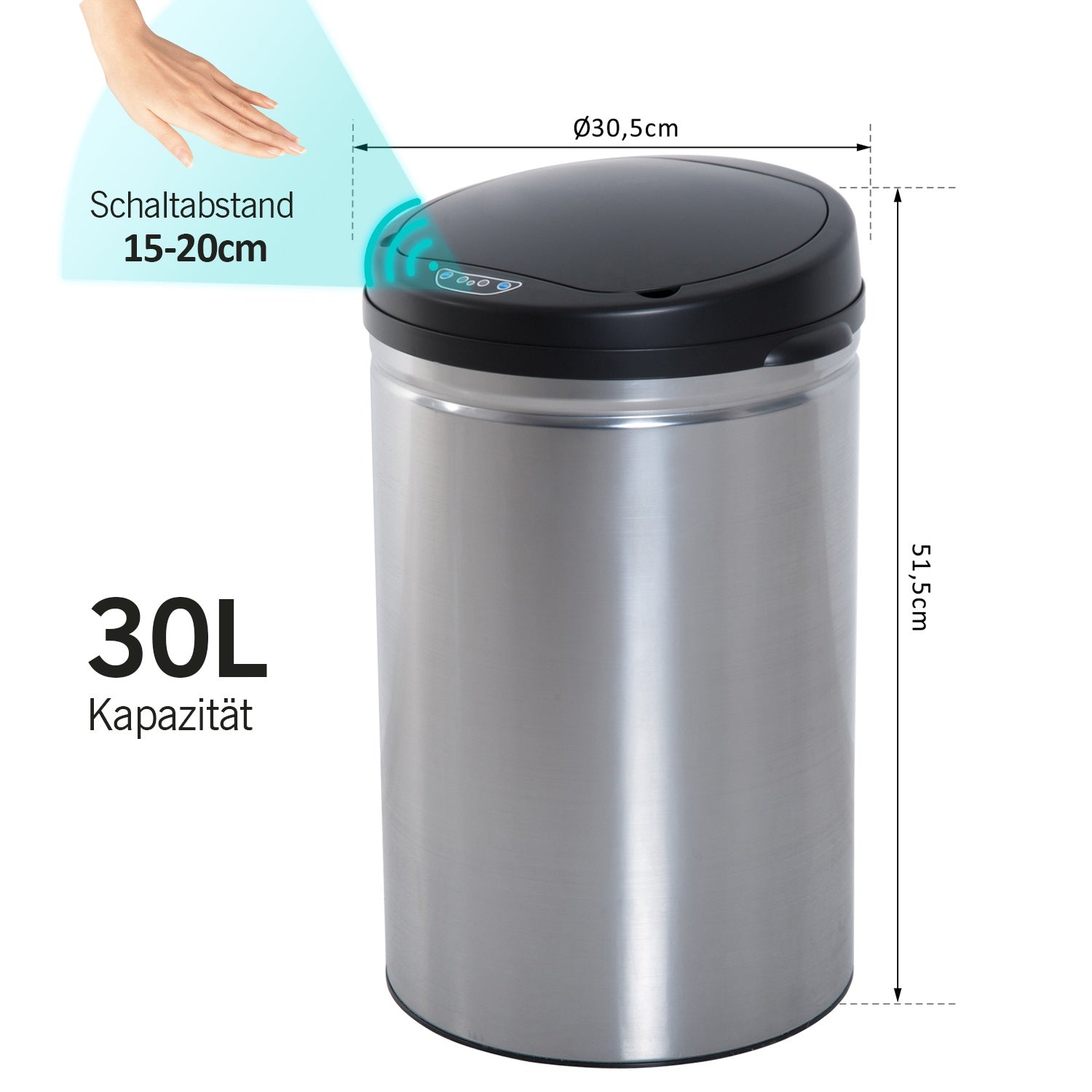 Automatisk 30L sensor soptunna – rostfritt stål, rund