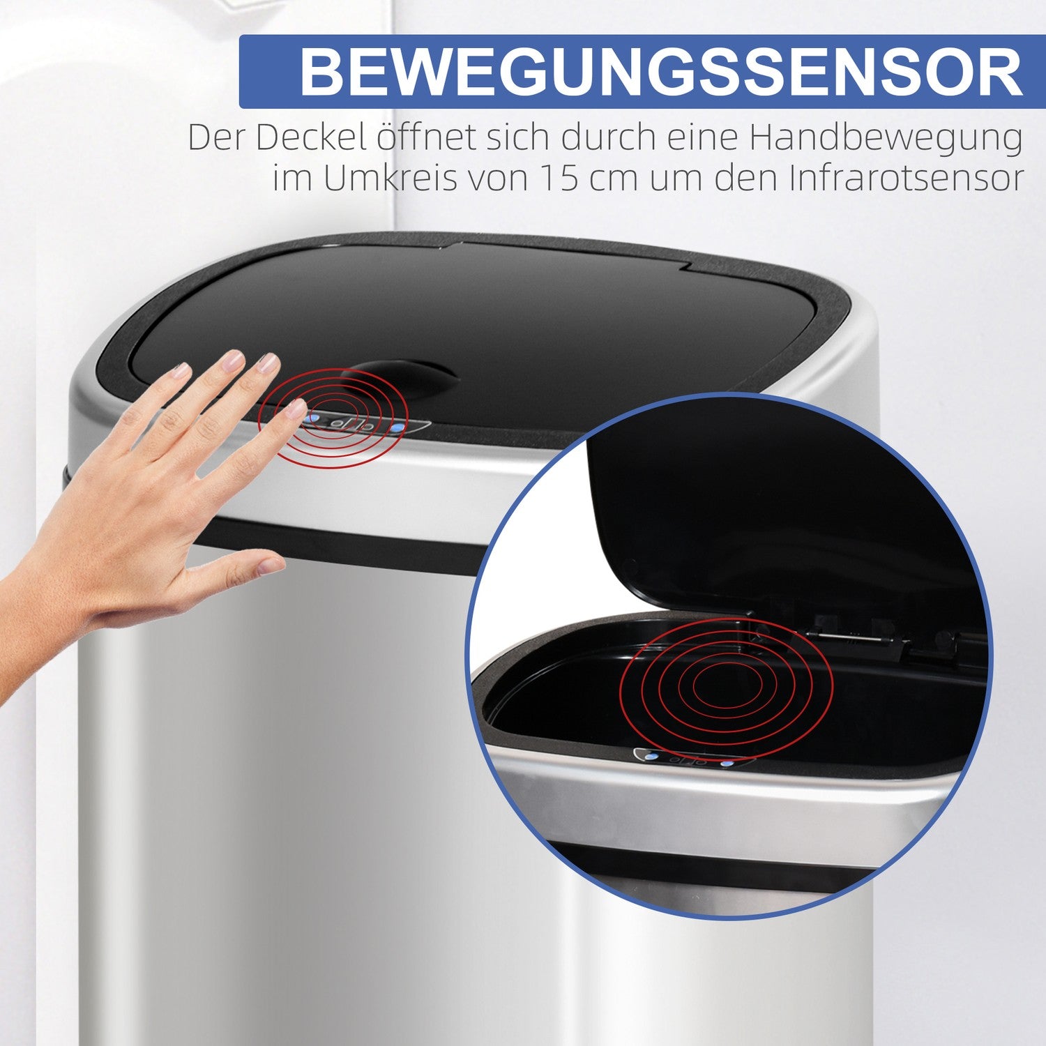 Automatisk 58L soptunna i rostfritt stål med sensor