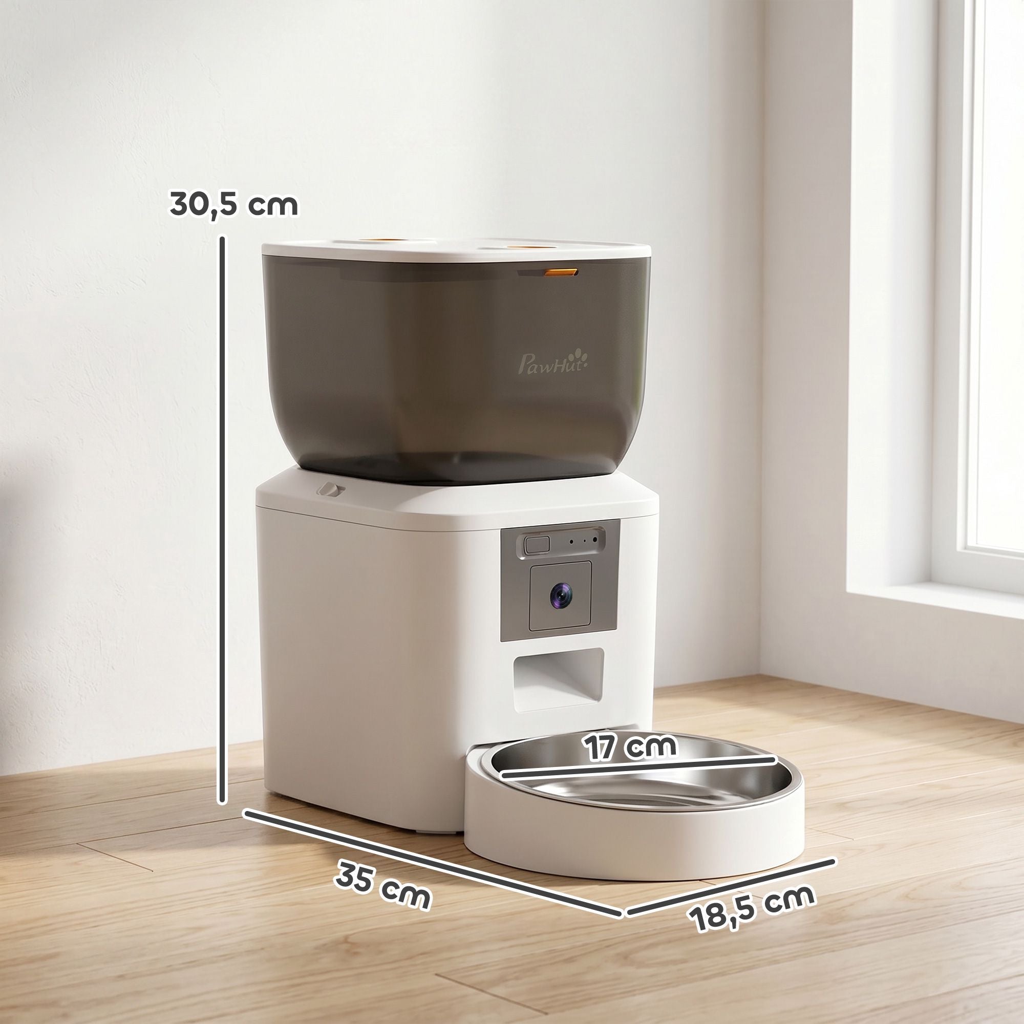 Automatisk kattmatare med kamera, 4L, 2.4GHz WiFi, appstyrning