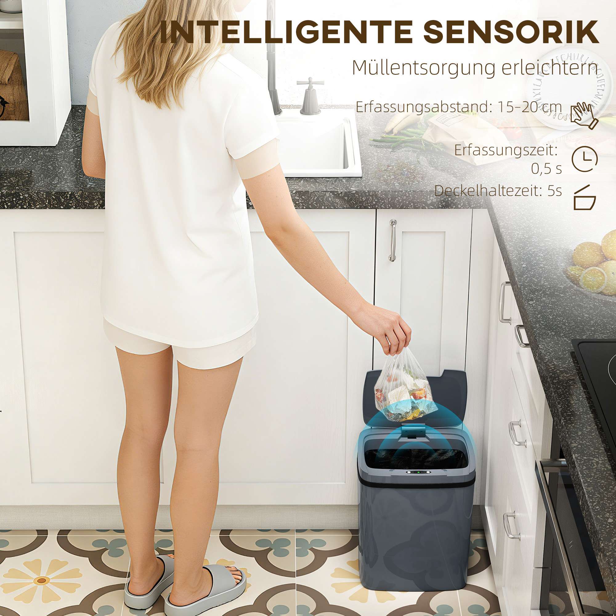 Automatisk sensoravfallskorg, 15 l, beröringsfria och manuella lägen