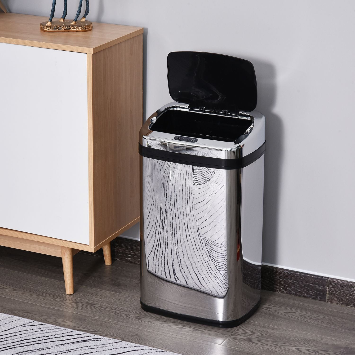 Automatisk sensorsoptunna, 30L, fyrkantig rostfritt stål