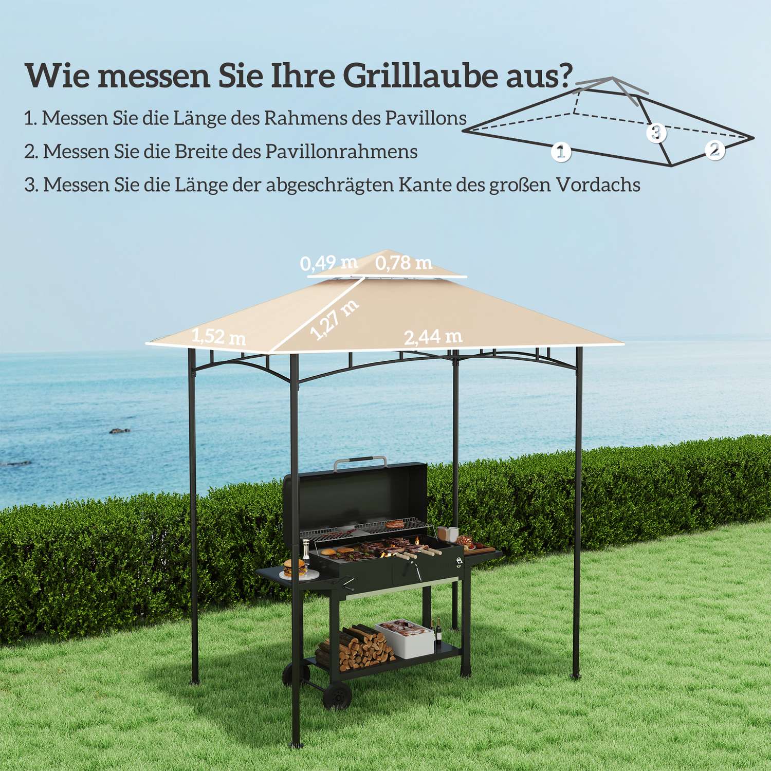 BBQ Gazebo Ersättningstak, 1,5 m x 2,4 m, vattentät