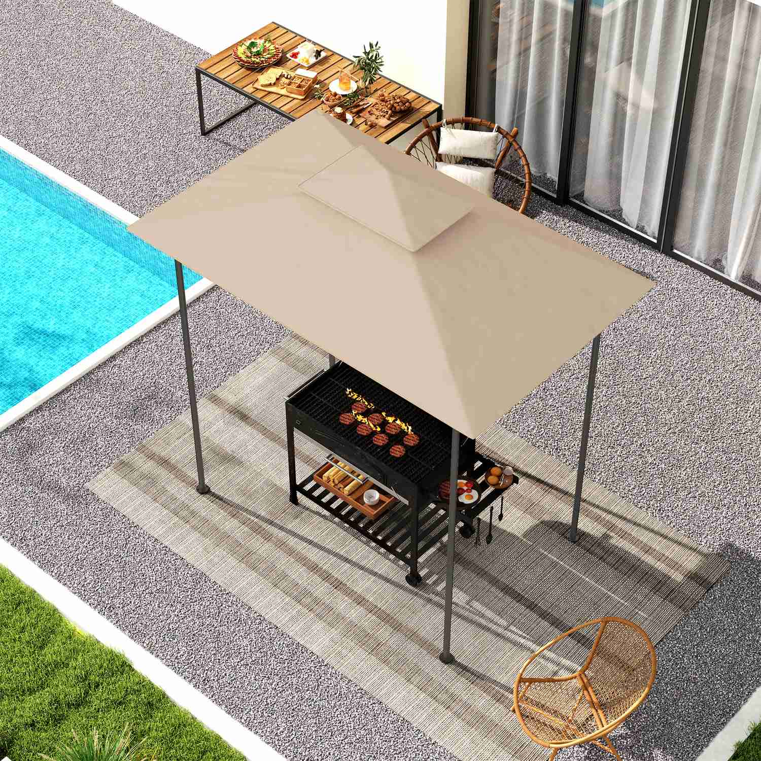 BBQ Gazebo Ersättningstak, 1,5 m x 2,4 m, vattentät