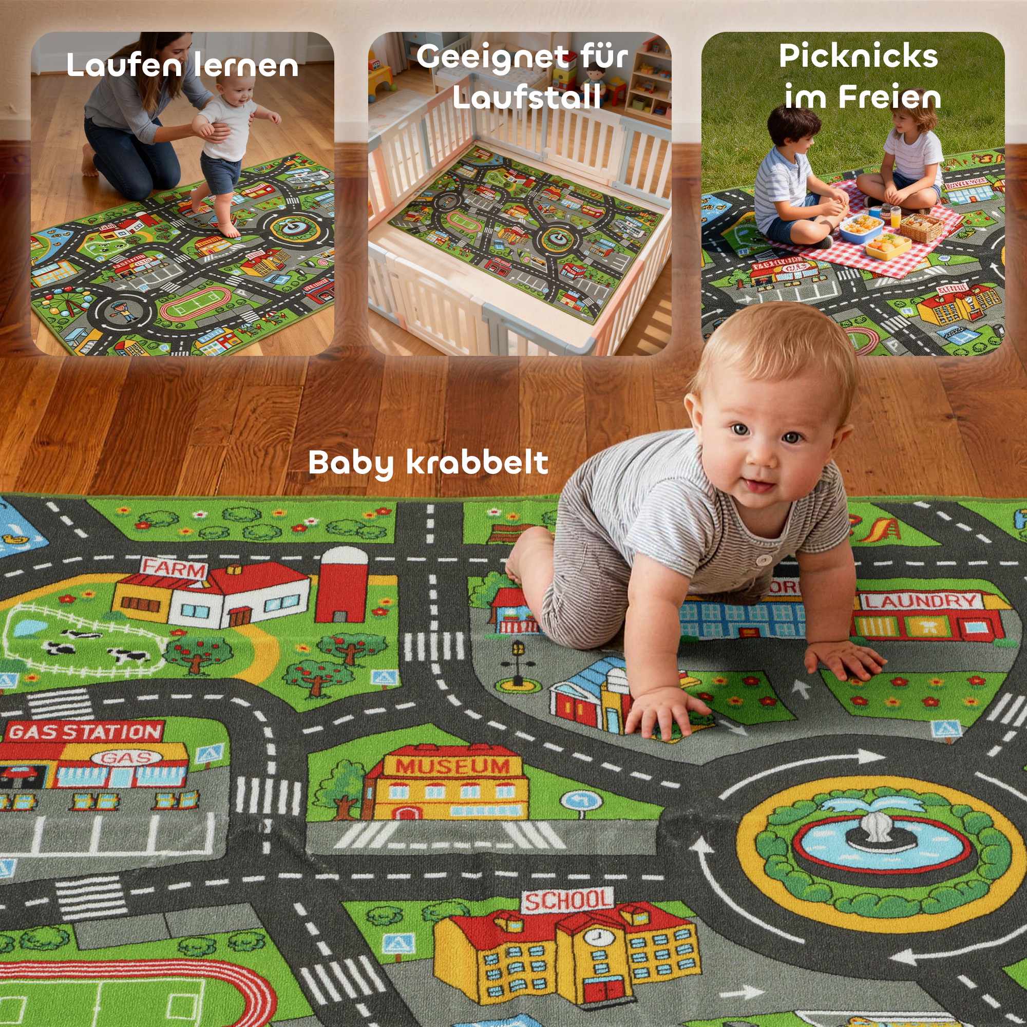 Babylekmatta 160x100cm, halkfri stadsdesign