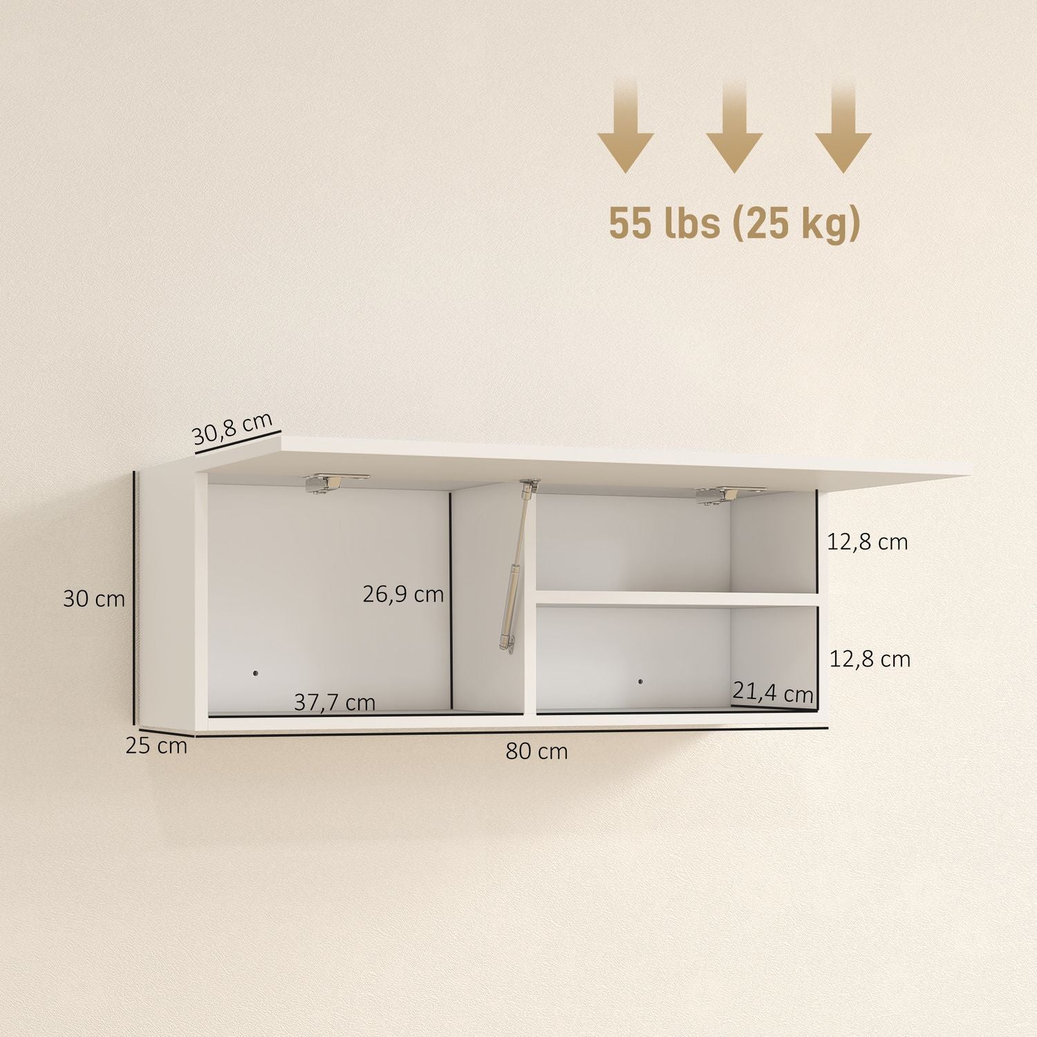 Badrumsskåp med lyftdörr, gasfjäder, 80x25x30 cm, vit