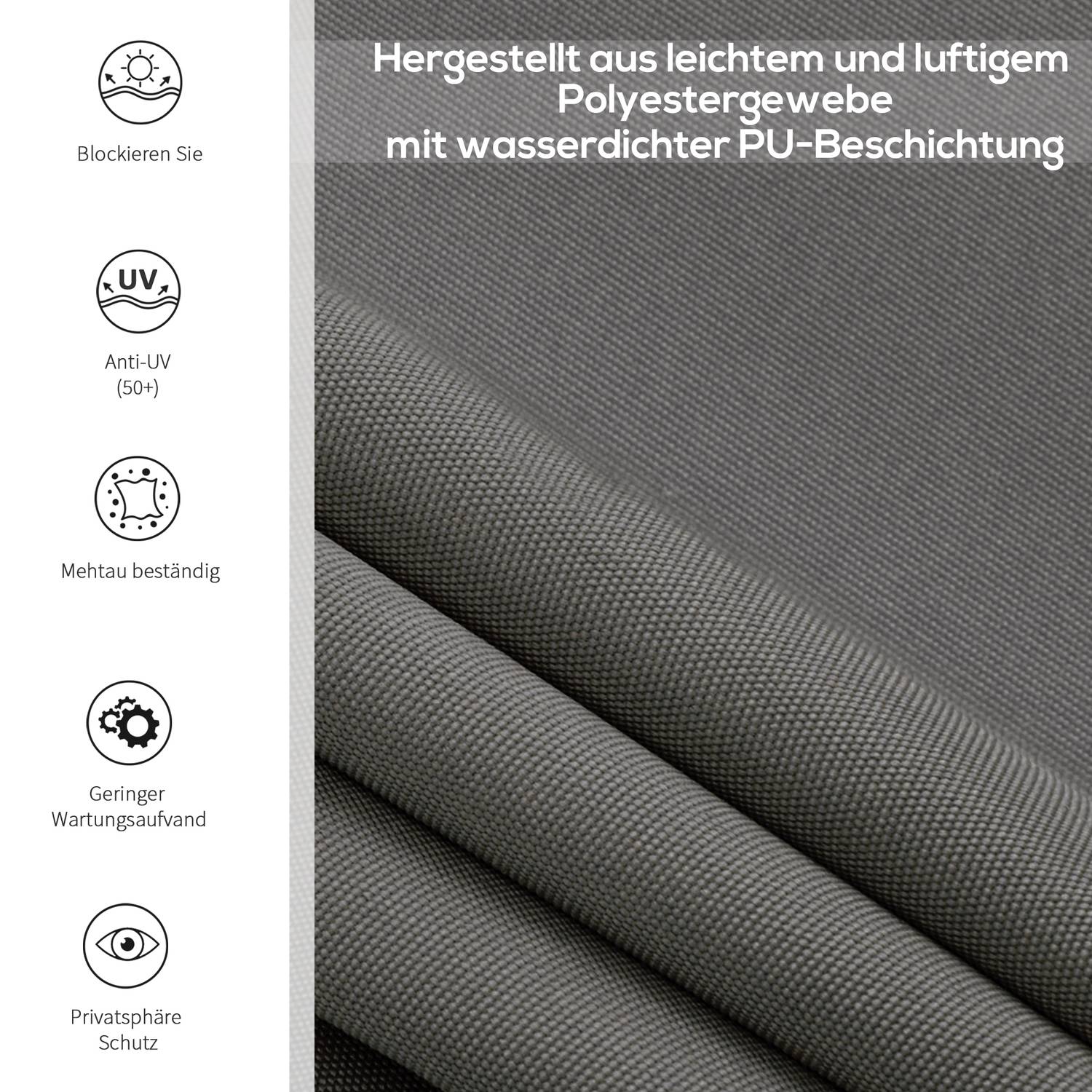 Balkong Markis Wind & Privacy Screen, Grå, 160x250cm