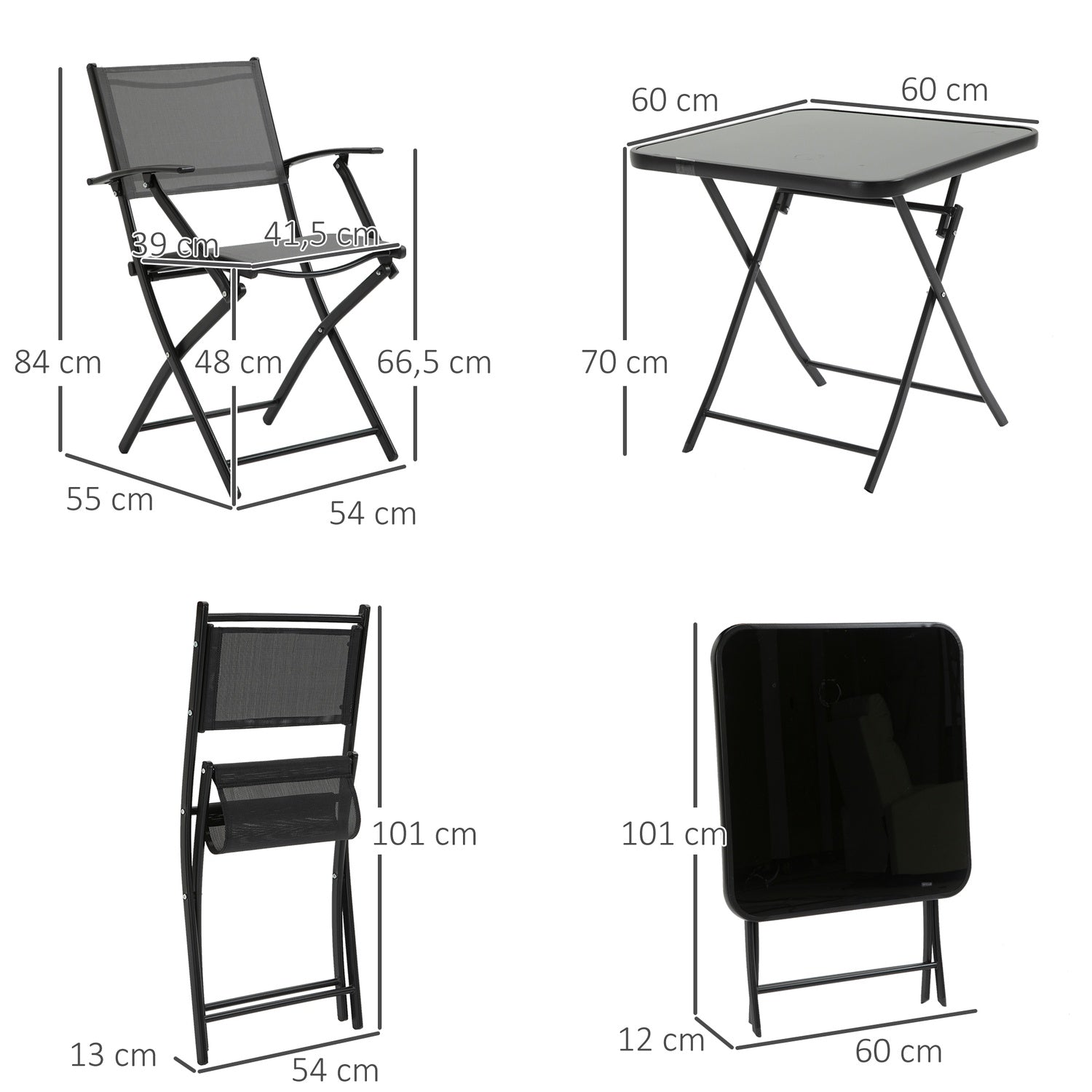 Balkongfällbara set – 2 stolar & bord, metallnät
