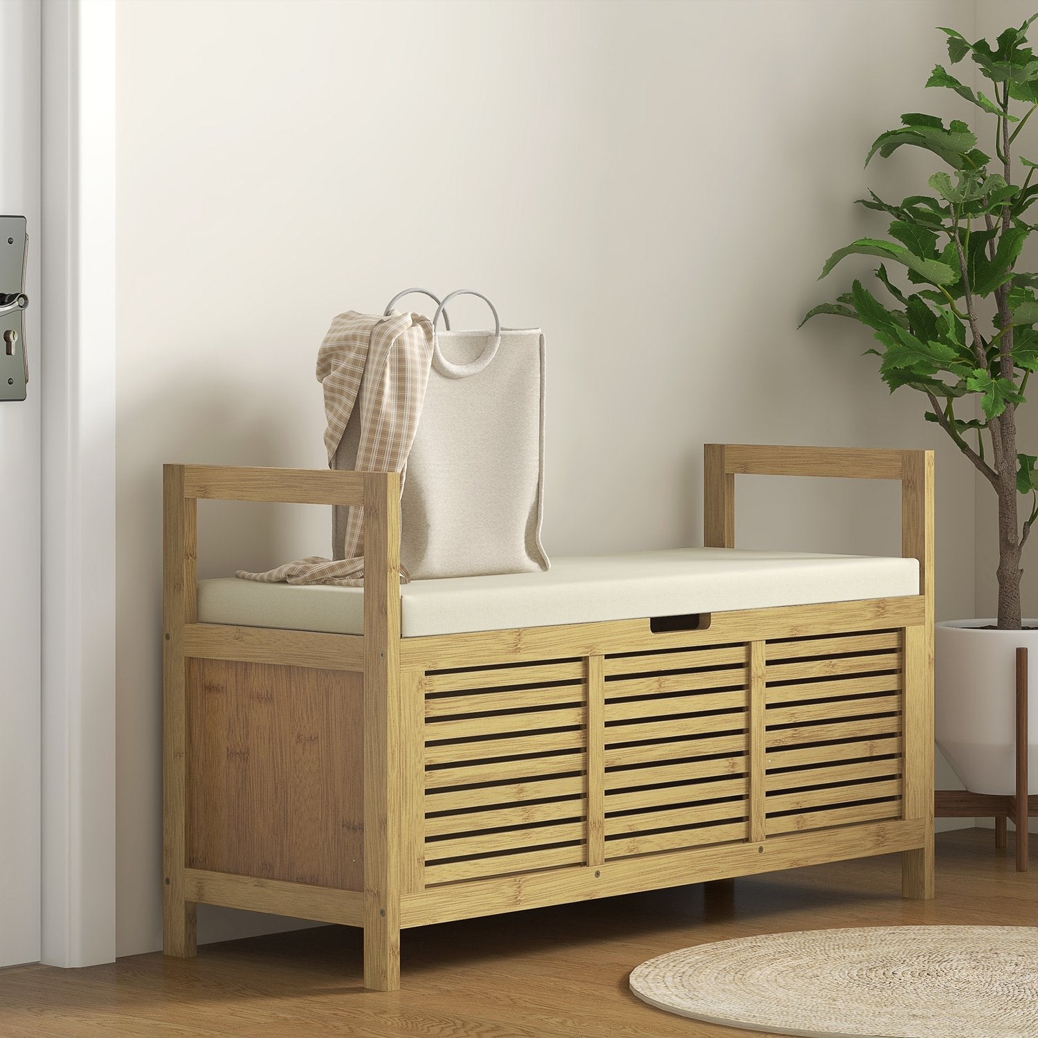 Bambu Skoförvaringsbänk med fällbart lock – 100x40x60 cm