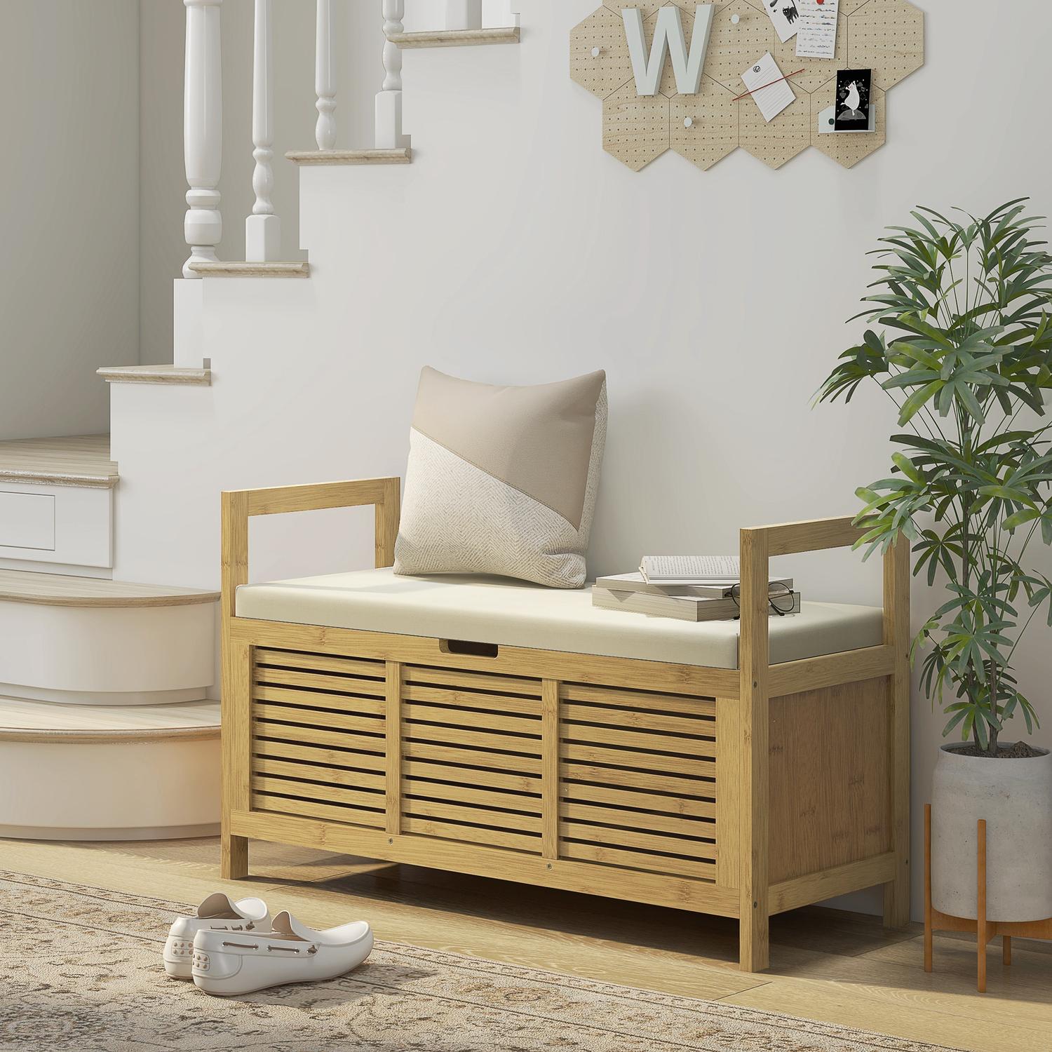 Bambu Skoförvaringsbänk med fällbart lock – 100x40x60 cm
