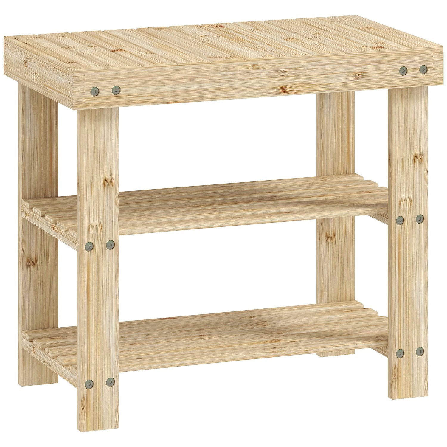 Bambuskobänk med 2 hyllor, 50x28x45cm, Naturfärgad