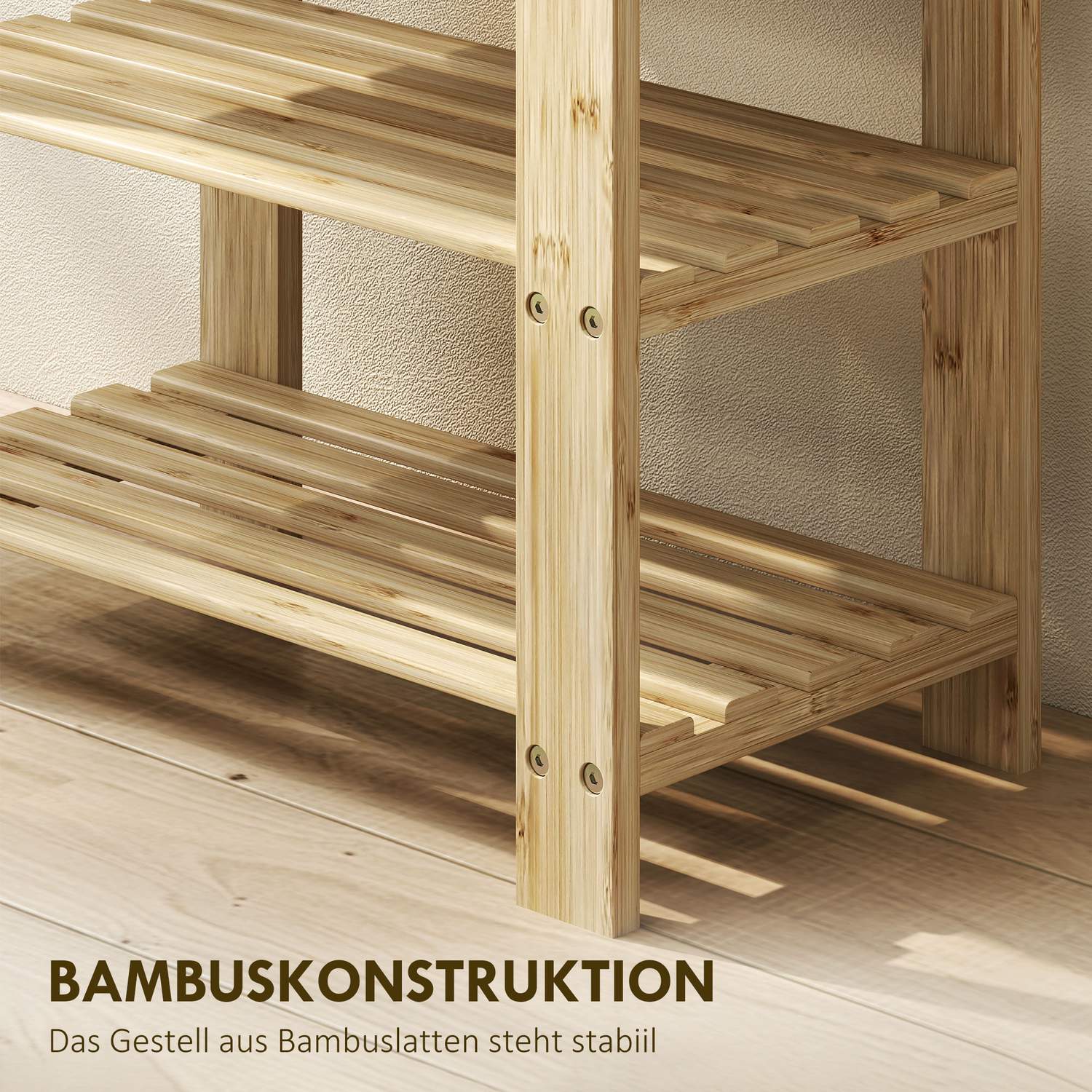 Bambuskobänk med 2 hyllor, 50x28x45cm, Naturfärgad