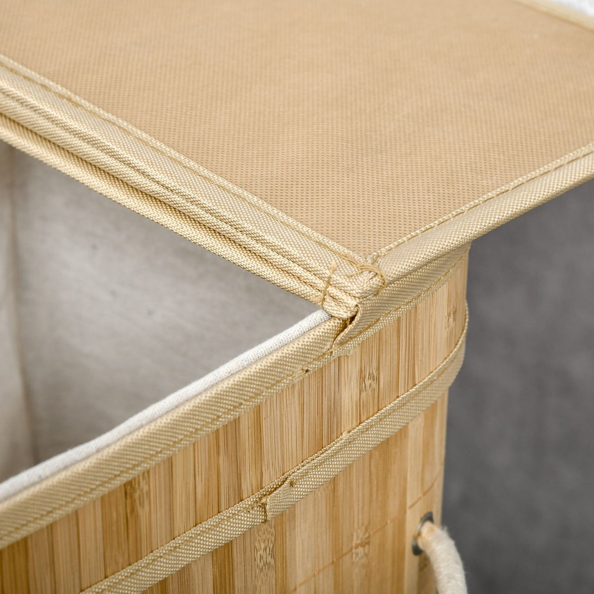 Panier à linge en bambou avec couvercle et 2 compartiments, 90L