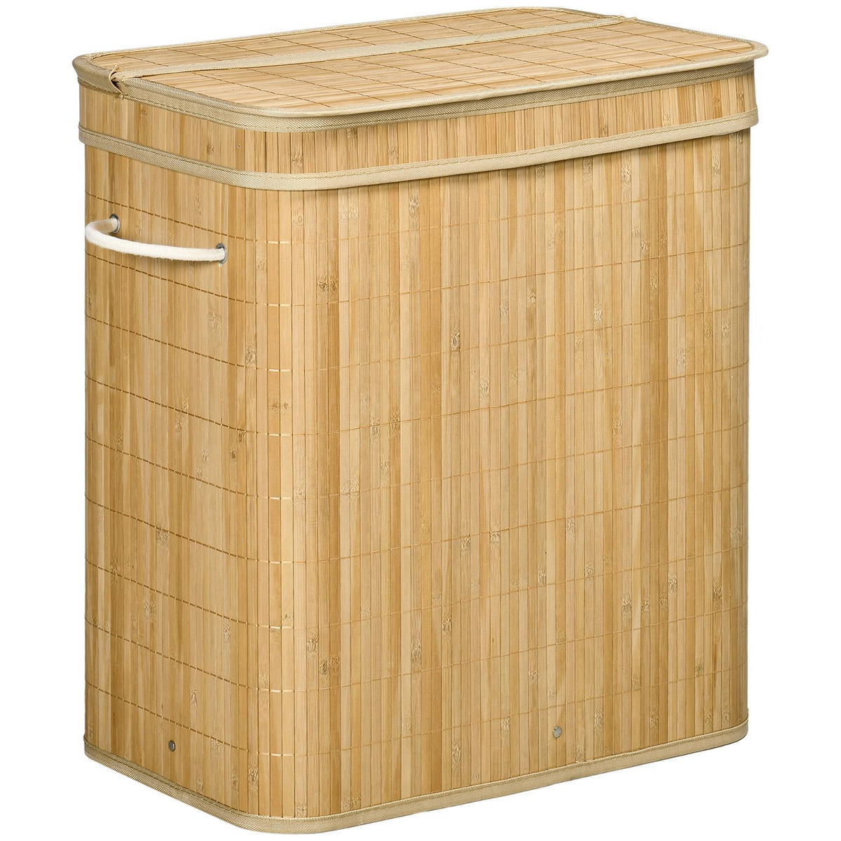 Panier à linge en bambou avec couvercle et 2 compartiments, 90L