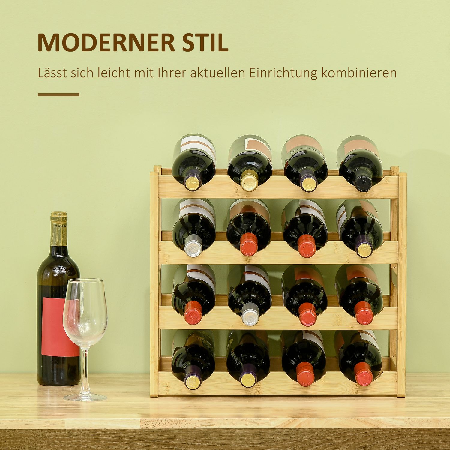 Bambu vinställ – Rymmer 16 flaskor, naturlig finish