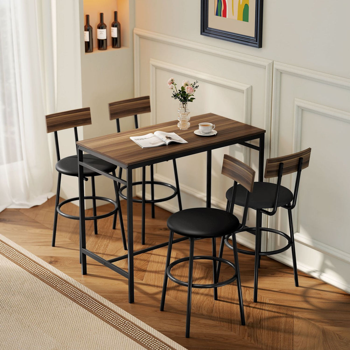 Barbordsset, 5 delar, trä och stål, industridesign