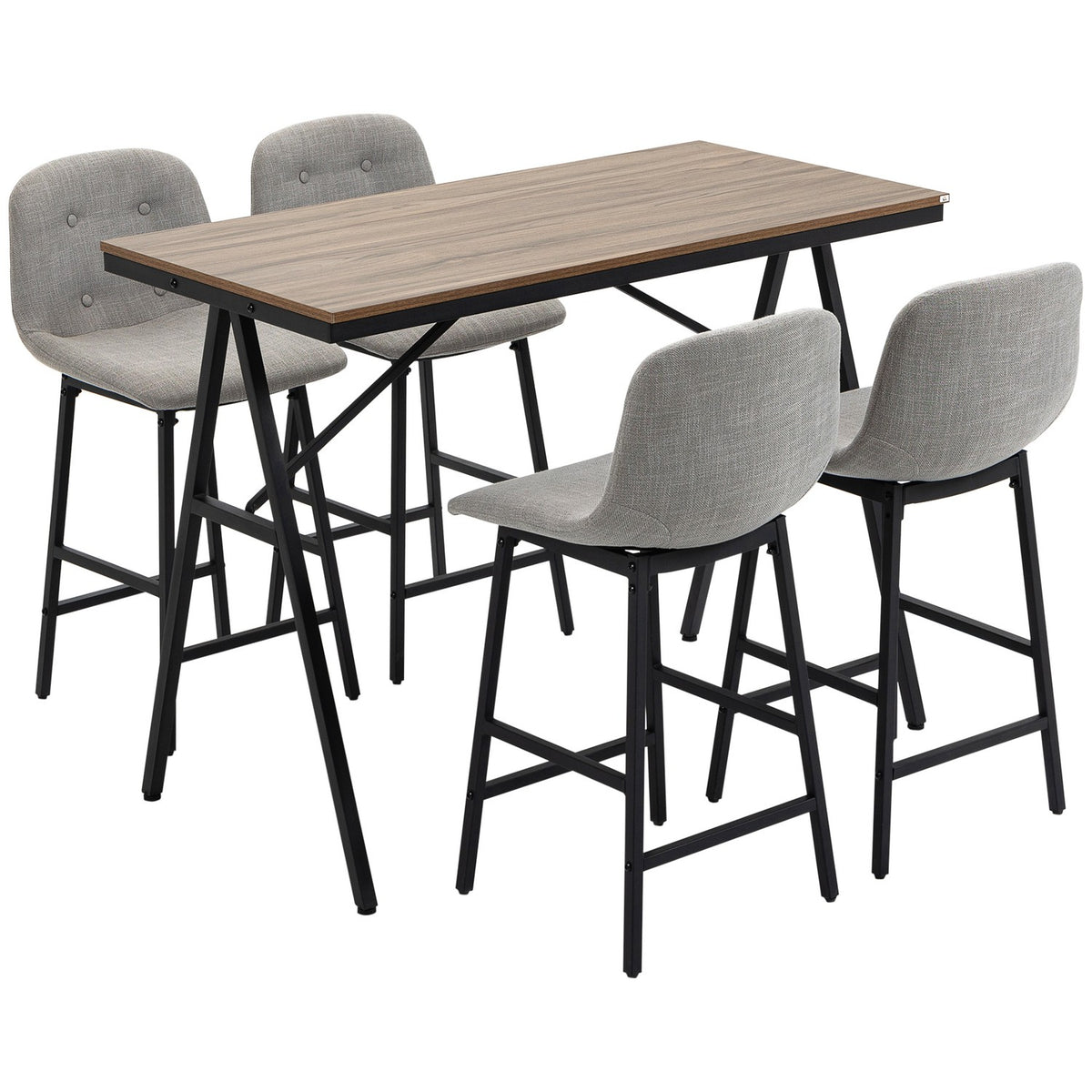 Set de table de bar, 5 pièces, métal, 120x60x91 cm, marron clair