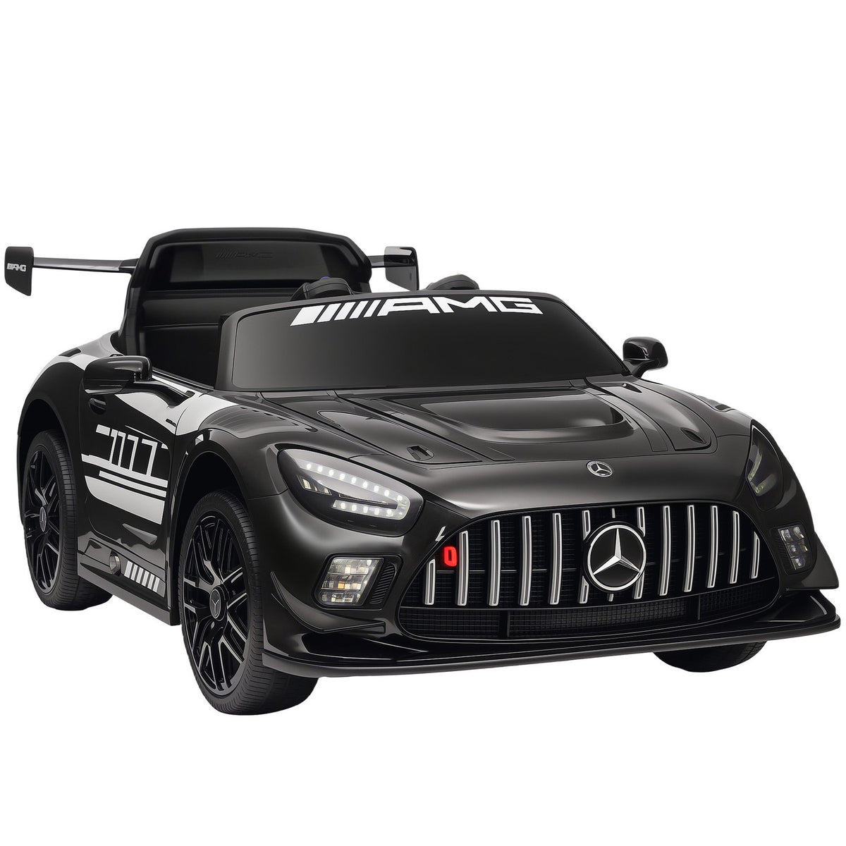 Barnbil, 12V-batteri, LED-lampor, musik, svart
