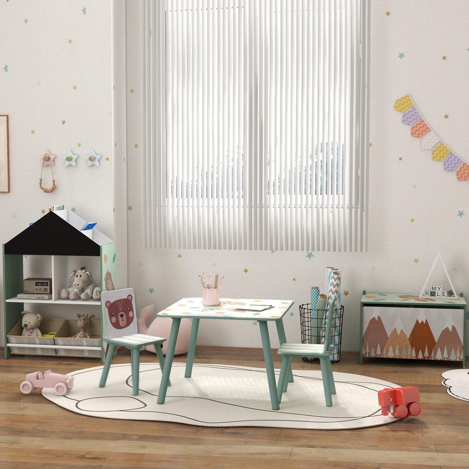 Barnbord och stolar – djurdesign, 3-8 år, grönt