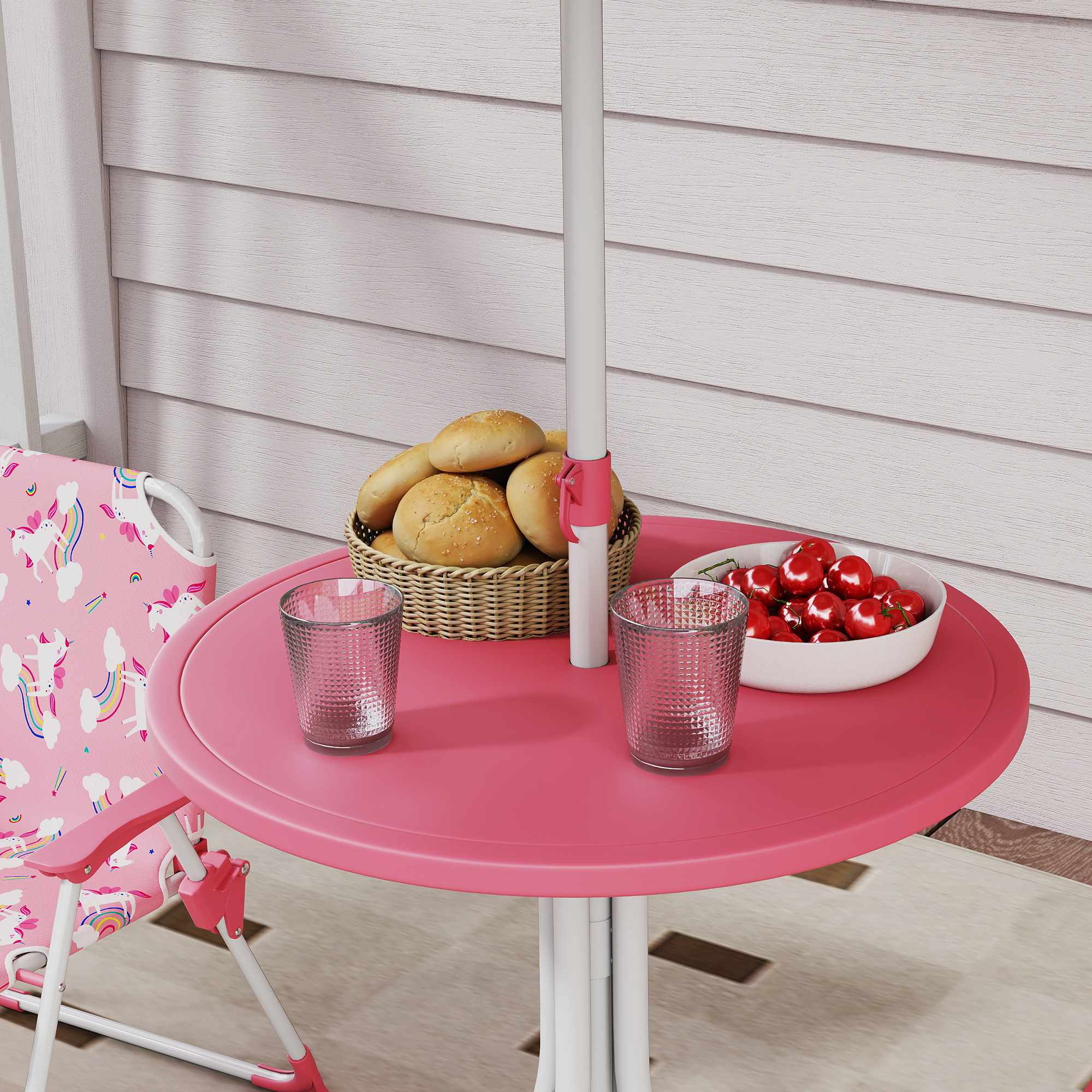 Barnbordsset med parasoll, rosa, 4 delar