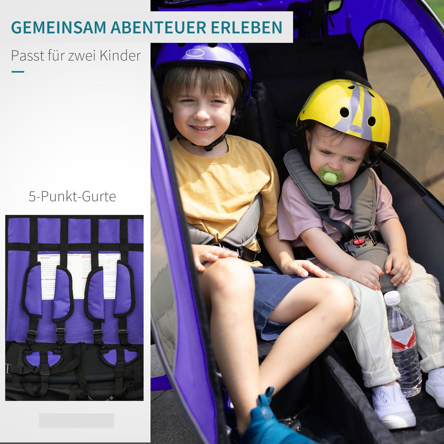 Barncykelvagn för 2 med regnskydd, lila och svart