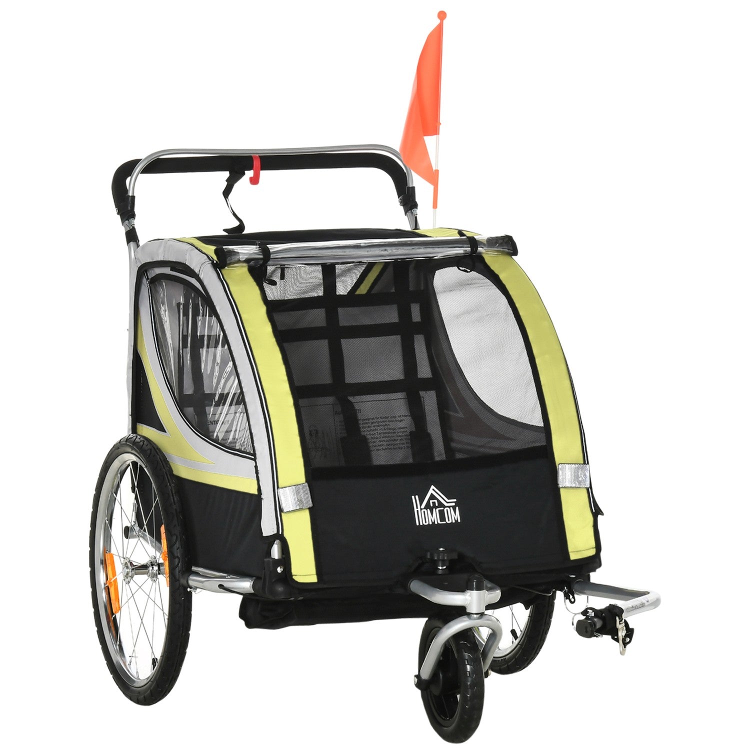 Barncykelvagn med fjädring & broms, gul/svart
