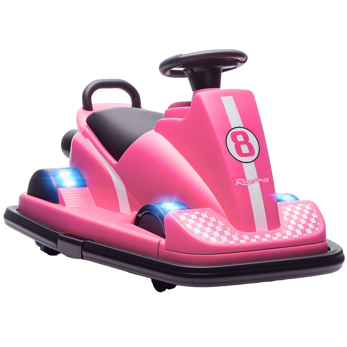 Barnens stötfångarbil, 360 graders snurr, LED-ljus, musik, rosa