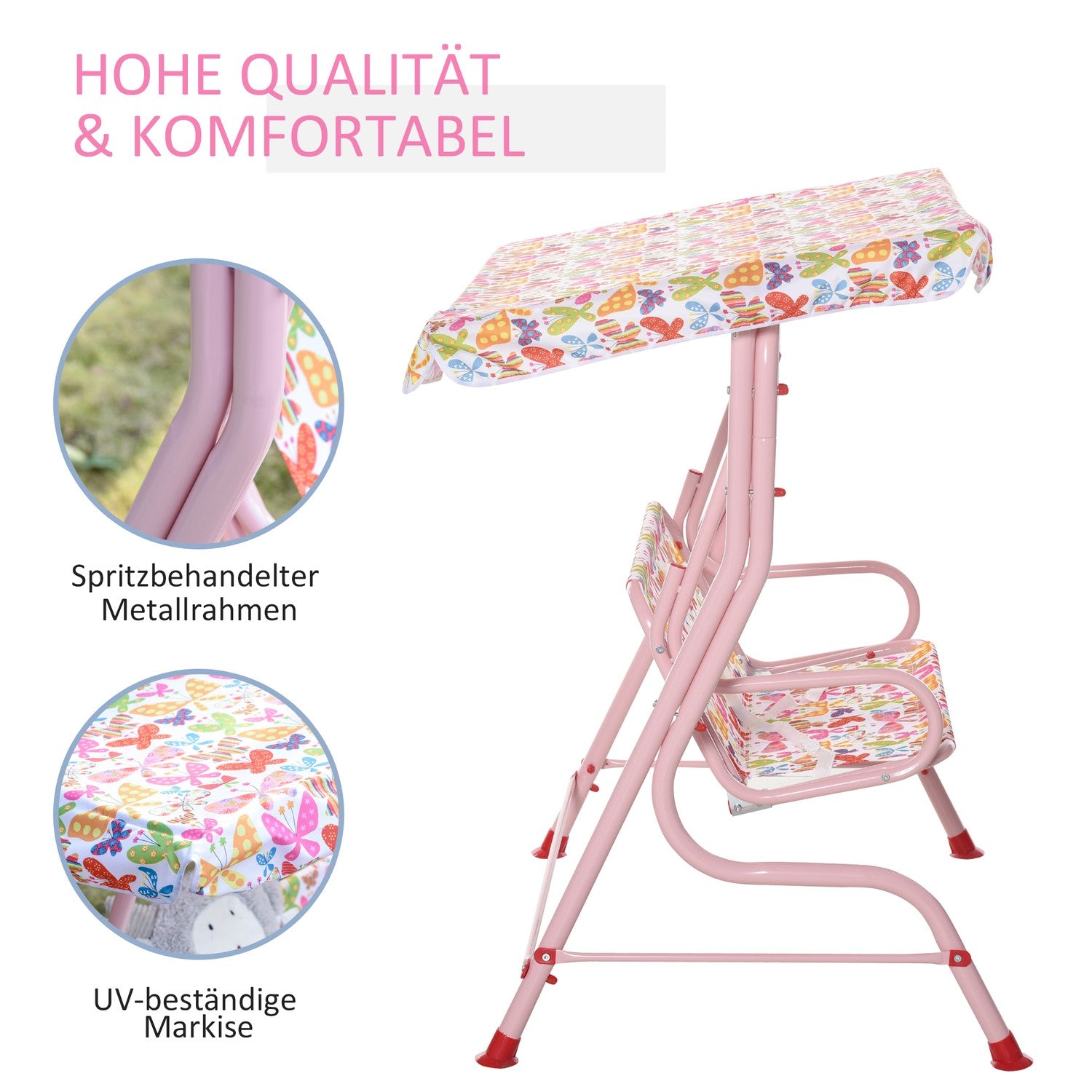 Barngunga i metall med kapell - Rosa, 2-sits, 3-6 år