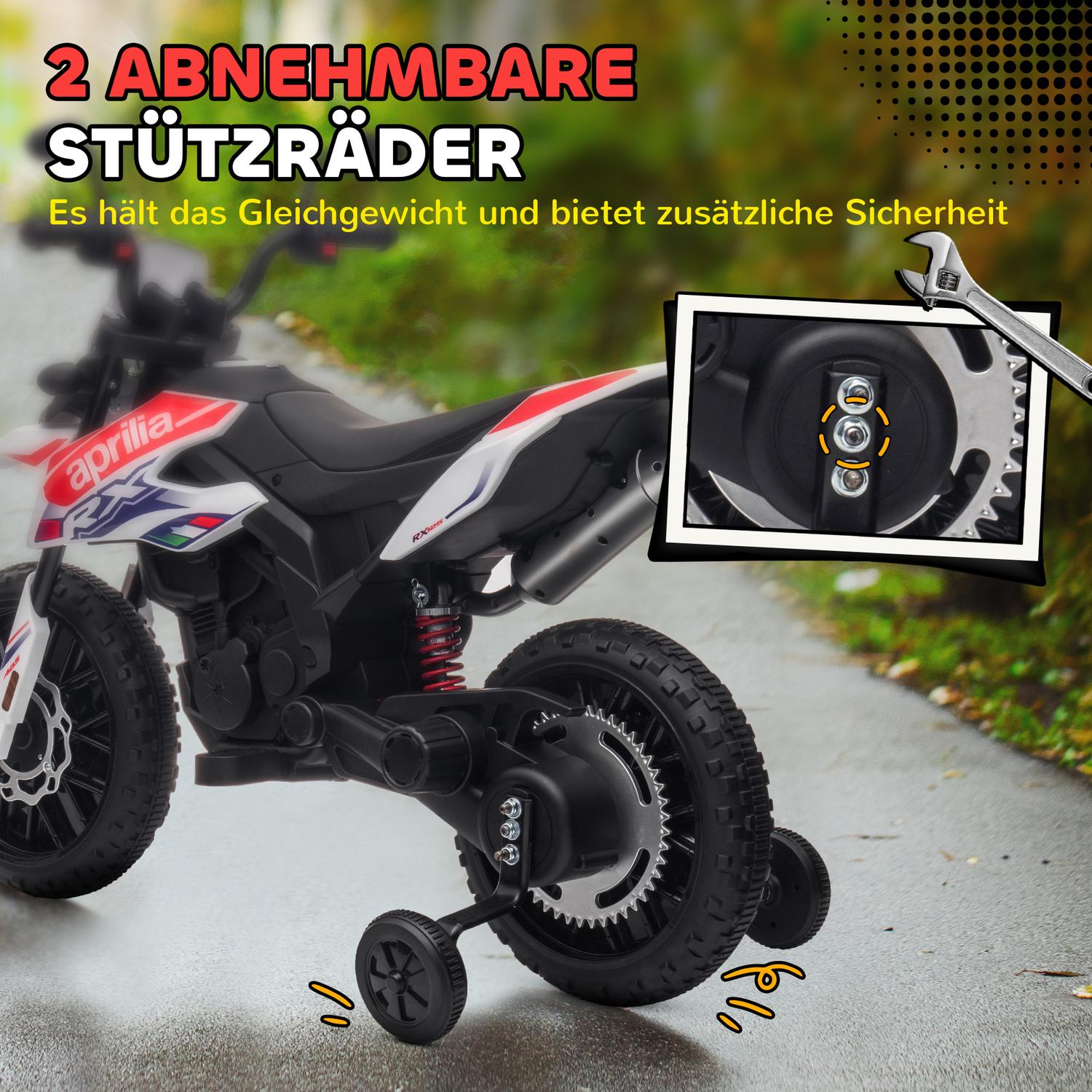 Barns 12V elmotorcykel med musik, 6 km/h, Vit