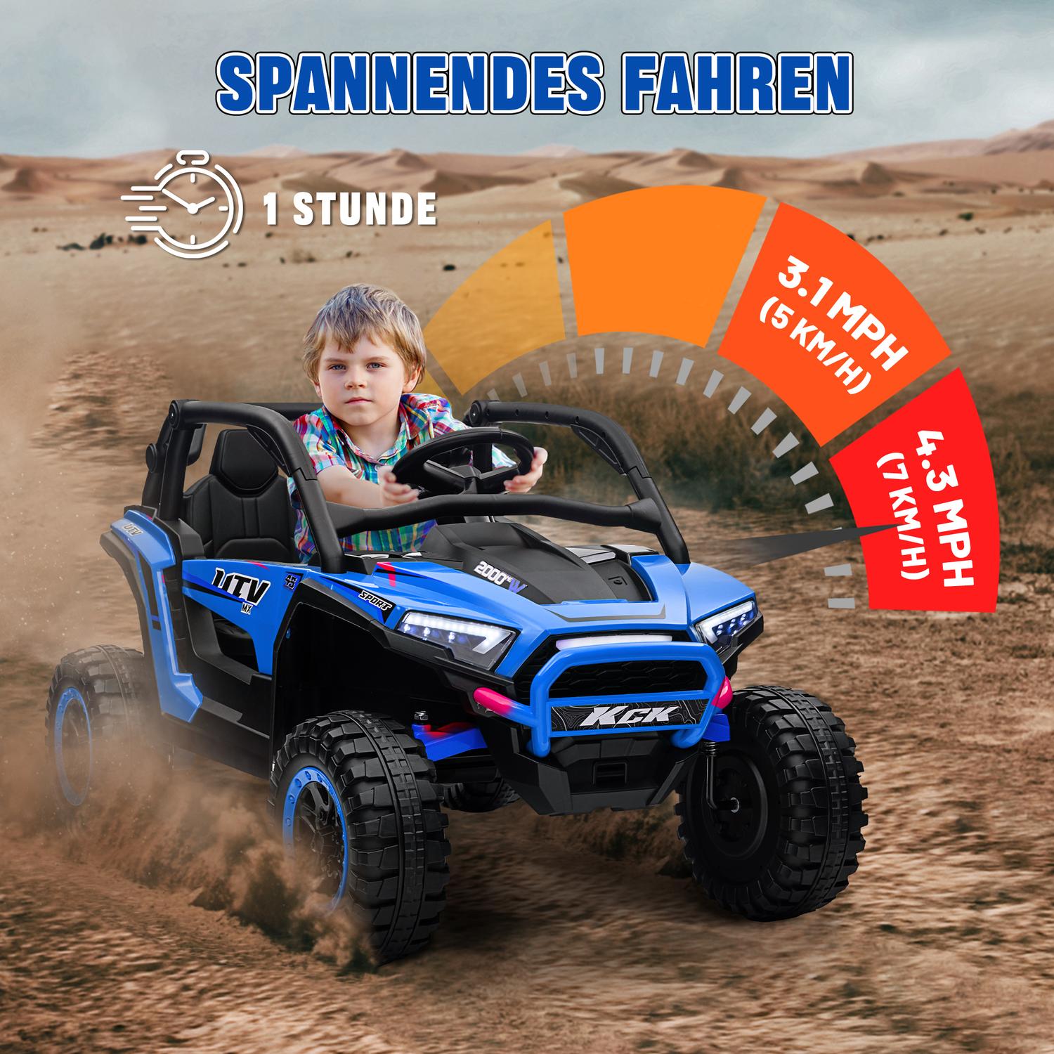 Barns 24V elbil, terräng, musik, fjärrkontroll, blå