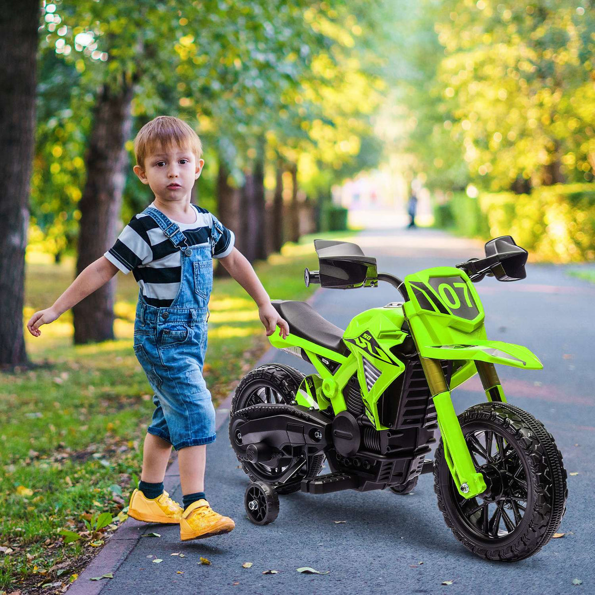 Moto électrique 6V pour enfant avec roulettes - vert