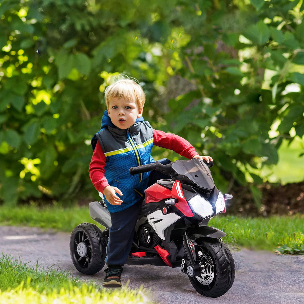 Moto électrique 6V pour enfant, musique & lumière, noir/rouge