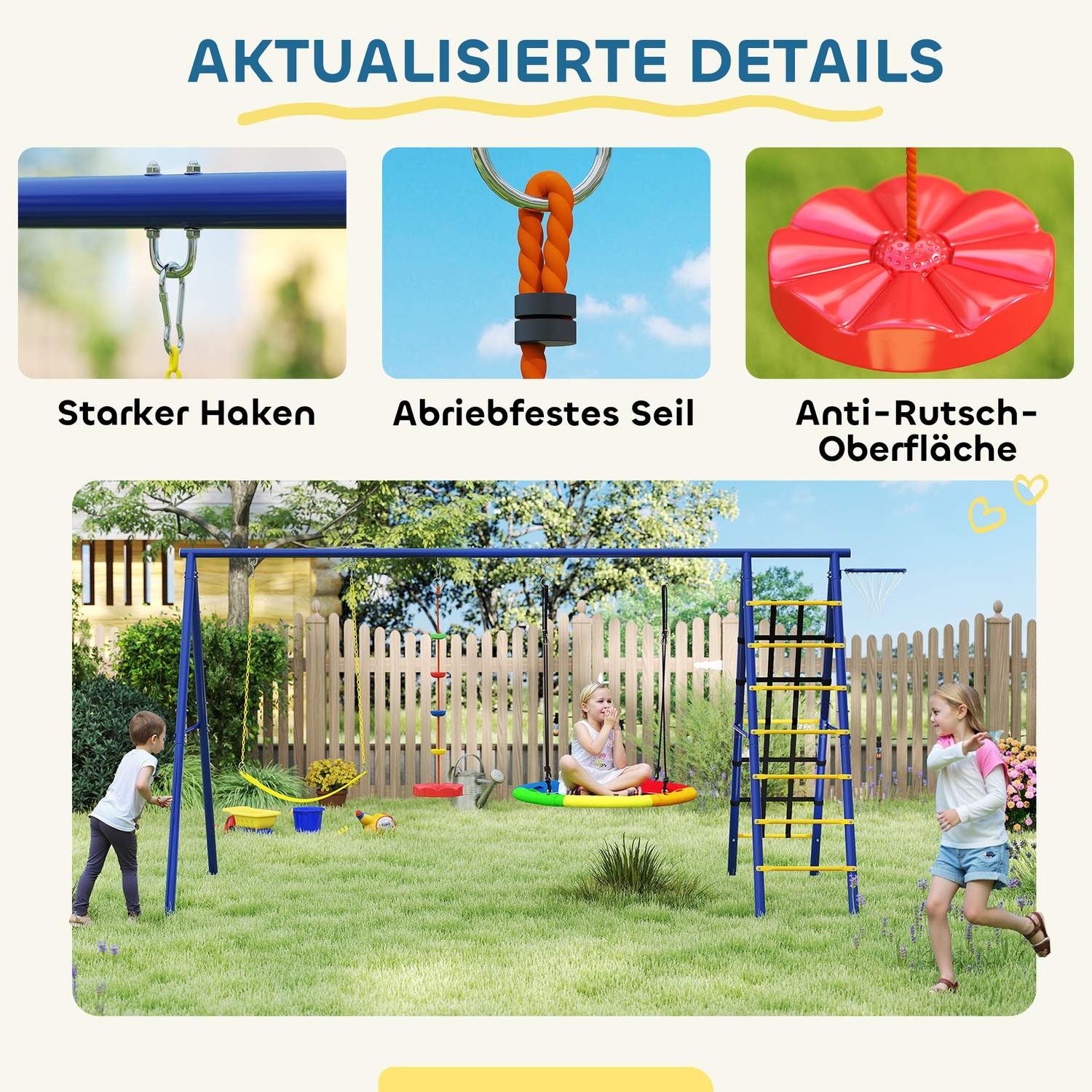 Barns 6-i-1 gungsats i stål med klätternät