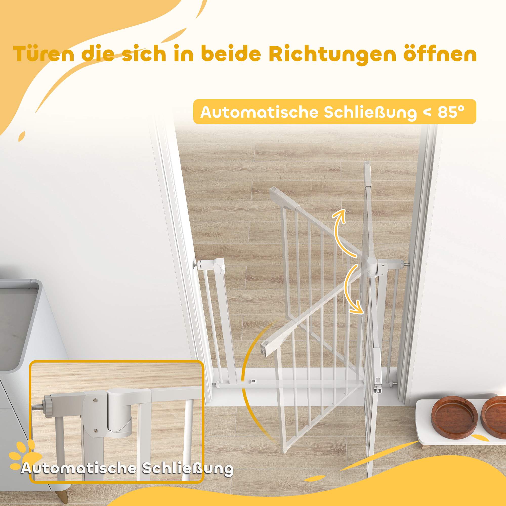 Barnsäkerhetsgrind, Borrfri, Automatisk stängning, 76-82 cm, Vit