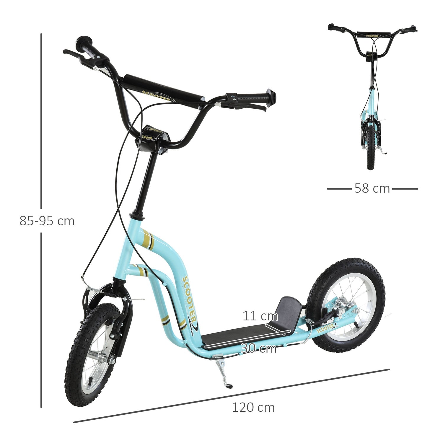 Barnskoter från 5 år, sparkscooter, stadsskoter för barn, aluminium, 120 x 58 x 85-95 cm, ljusblå